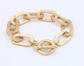 Hammer Textured Chunky Oval Link Toggle OT Clasp Bracelet | Zinc Alloy Warm Gold Plated Unisex Heavy Statement Stacking Wrist Chain Factory Wholesale
