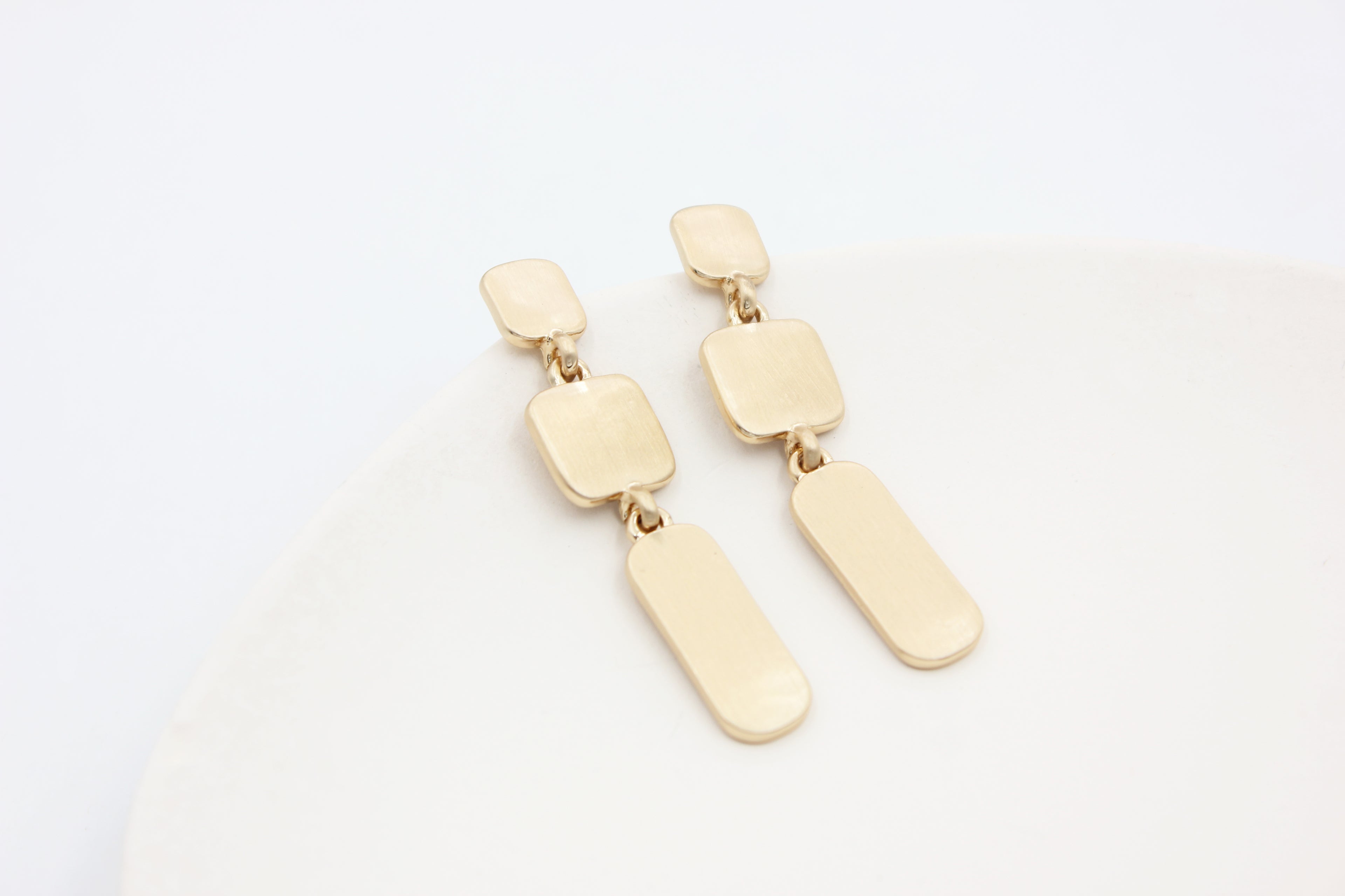 Tiered Brushed Square Rectangle Linear Dangle Earrings | Copper Zinc Alloy Matte Gold Plated Medical Steel Post Women Minimal Statement Drop Earrings Factory Wholesale