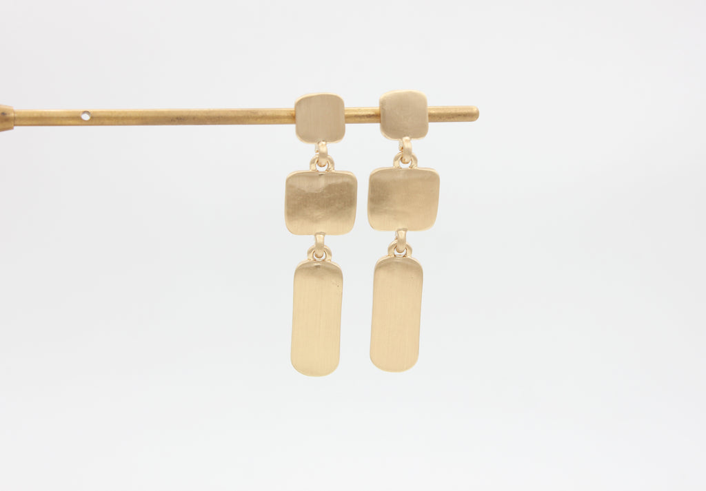 Tiered Brushed Square Rectangle Linear Dangle Earrings | Copper Zinc Alloy Matte Gold Plated Medical Steel Post Women Minimal Statement Drop Earrings Factory Wholesale