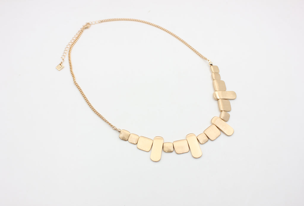 Asymmetrical Brushed Geometric Plate Collar Necklace | Copper Zinc Alloy Matte Gold Plated Lobster Clasp Adjustable Women Minimal Statement Neck Chain Factory Wholesale