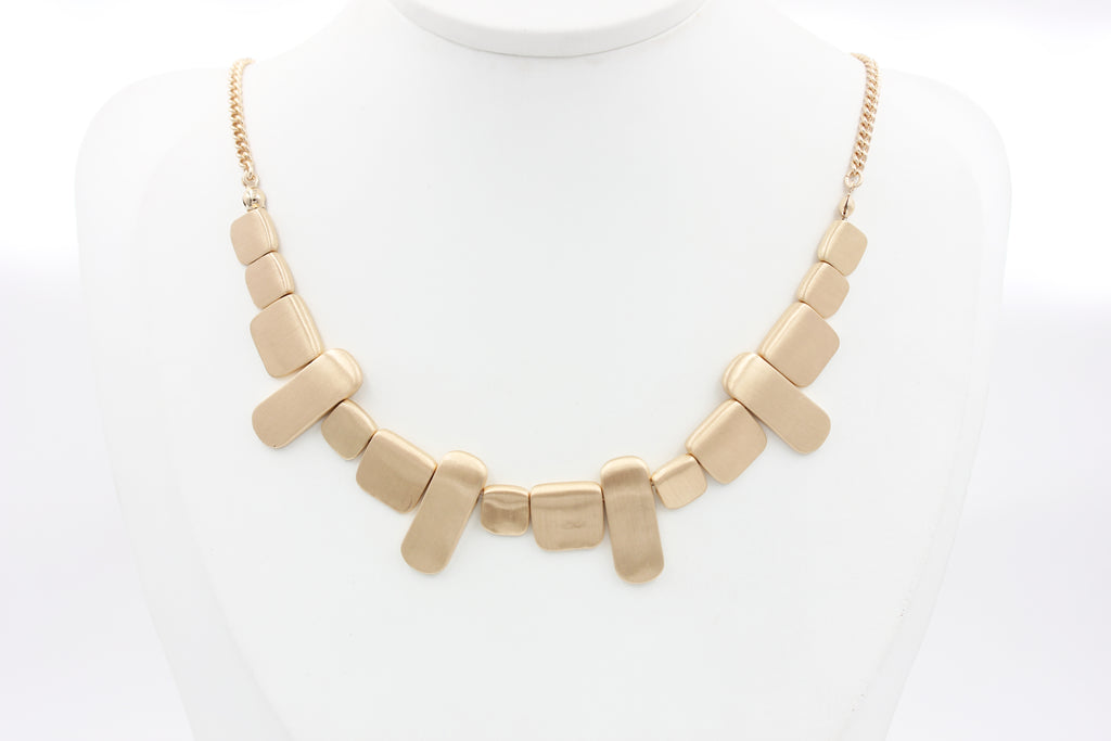 Asymmetrical Brushed Geometric Plate Collar Necklace | Copper Zinc Alloy Matte Gold Plated Lobster Clasp Adjustable Women Minimal Statement Neck Chain Factory Wholesale