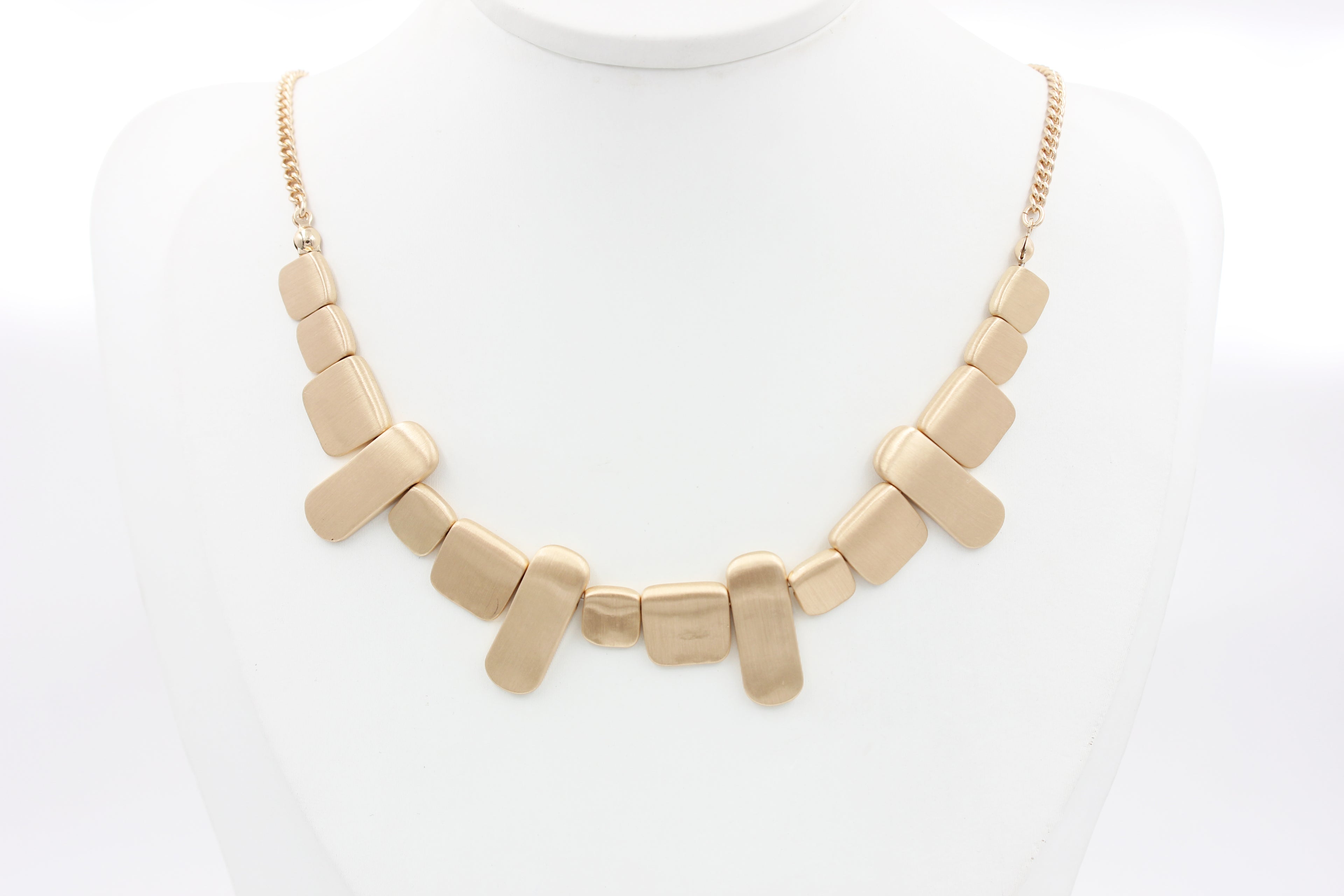 Asymmetrical Brushed Geometric Plate Collar Necklace | Copper Zinc Alloy Matte Gold Plated Lobster Clasp Adjustable Women Minimal Statement Neck Chain Factory Wholesale