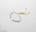 Shell Heart Crystal Tennis Adjustable Slider Bracelet | Solid Stainless Steel Vacuum Ion Gold Plated Flexible Snake Chain Women Dainty Wrist Bangle Factory Wholesale
