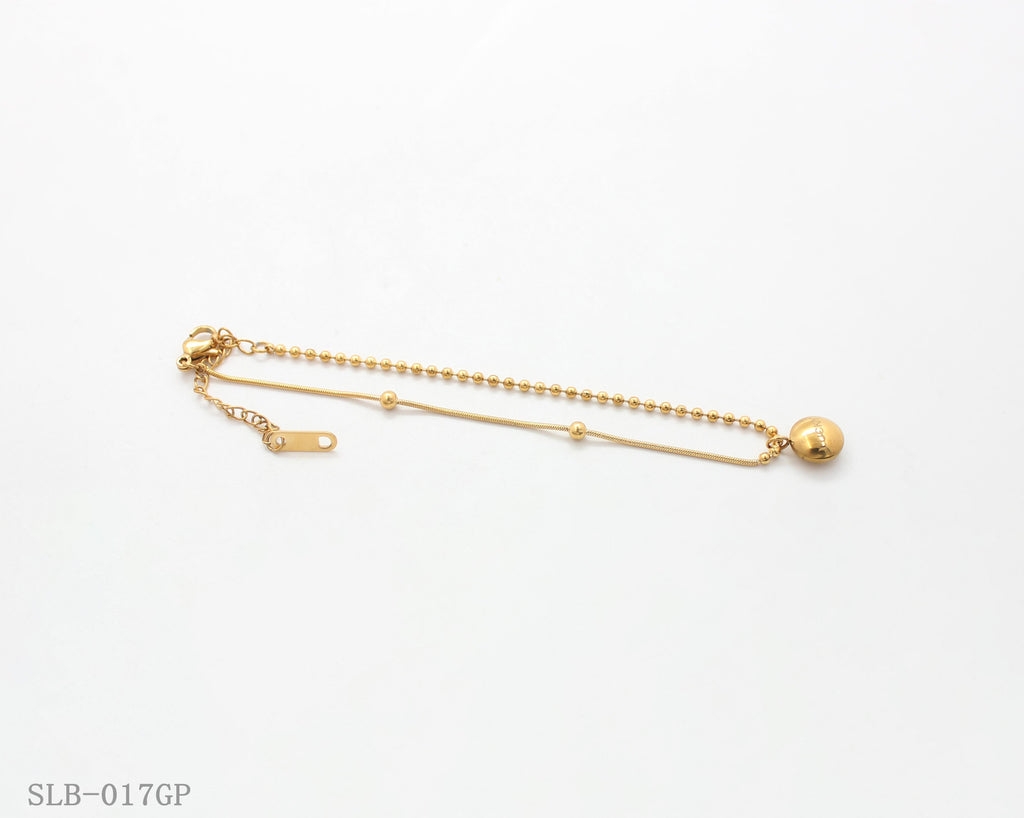Spliced Snake & Mini Bead Chain Sphere Charm Bracelet | Solid Stainless Steel Vacuum Ion Gold Plated Dainty Adjustable Women Stacking Wrist Bangle Factory Wholesale