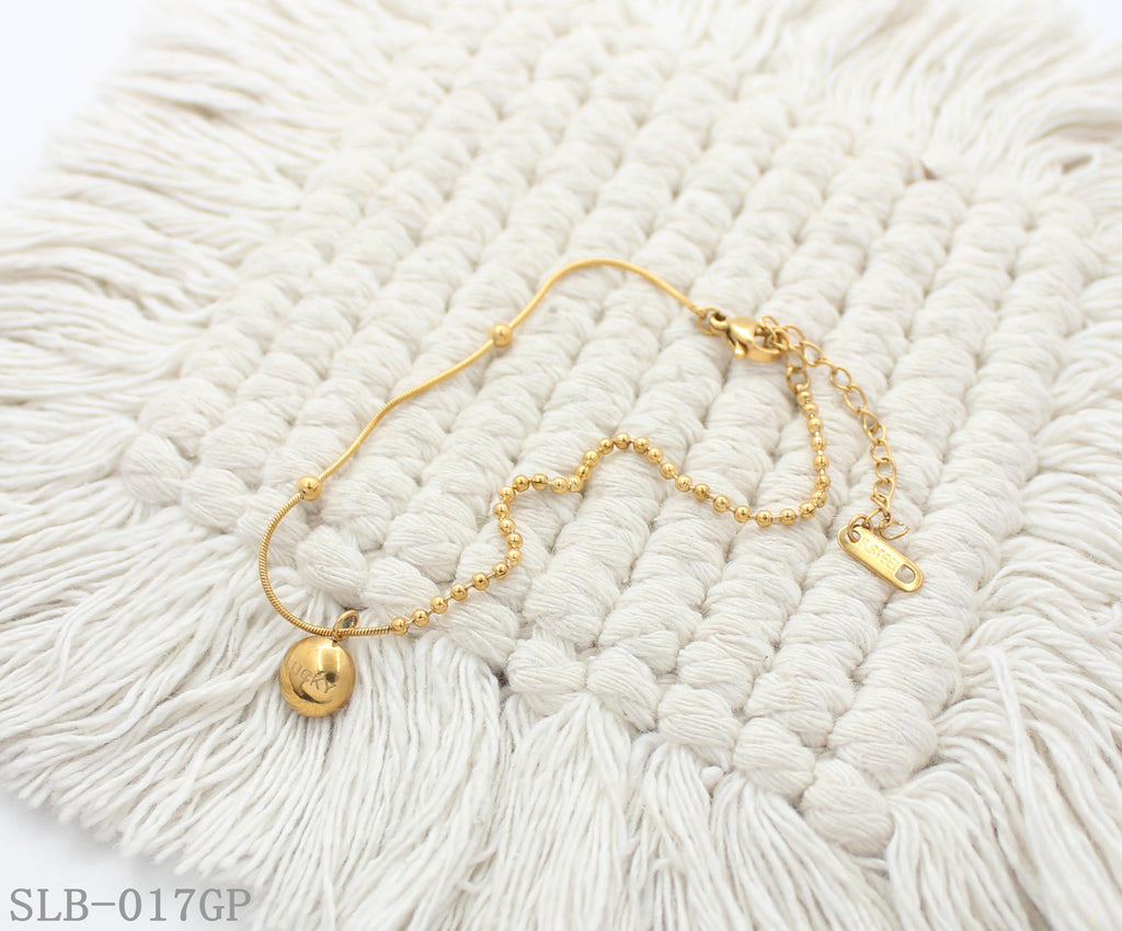Spliced Snake & Mini Bead Chain Sphere Charm Bracelet | Solid Stainless Steel Vacuum Ion Gold Plated Dainty Adjustable Women Stacking Wrist Bangle Factory Wholesale