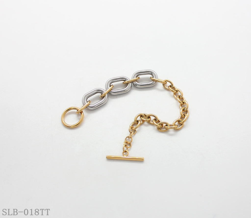 Two-Tone Contrast Oval Paperclip Link OT Toggle Bracelet | Solid Stainless Steel Dual Vacuum Plated Chunky Adjustable Women Stacking Wrist Bangle Factory Wholesale
