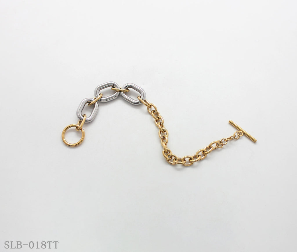 Two-Tone Contrast Oval Paperclip Link OT Toggle Bracelet | Solid Stainless Steel Dual Vacuum Plated Chunky Adjustable Women Stacking Wrist Bangle Factory Wholesale