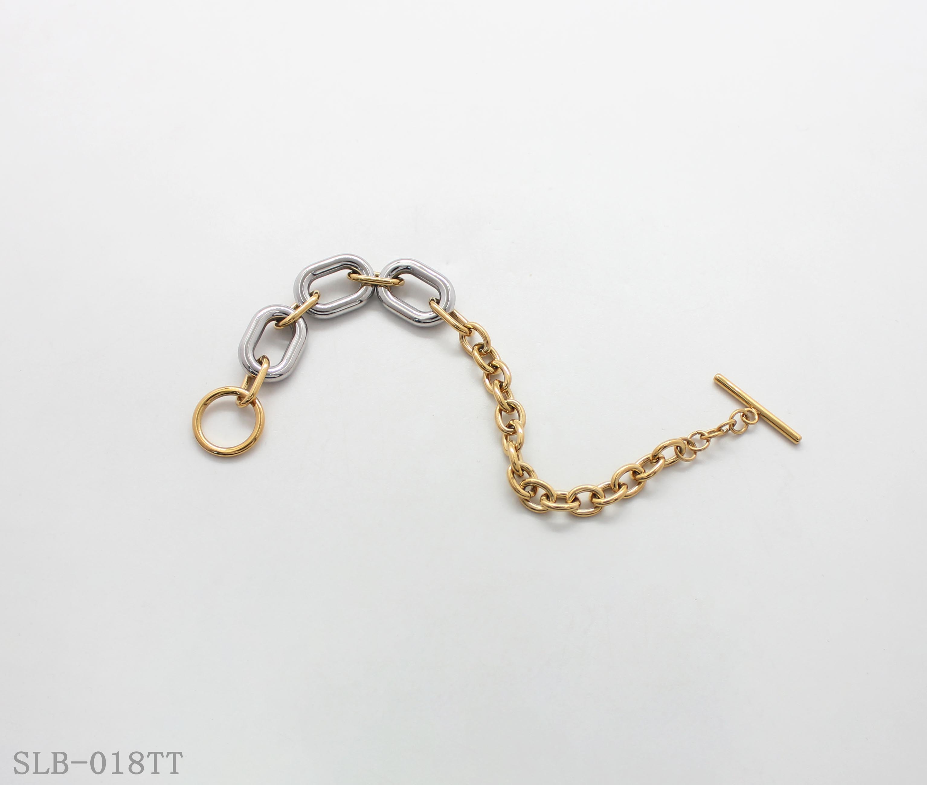 Two-Tone Contrast Oval Paperclip Link OT Toggle Bracelet | Solid Stainless Steel Dual Vacuum Plated Chunky Adjustable Women Stacking Wrist Bangle Factory Wholesale