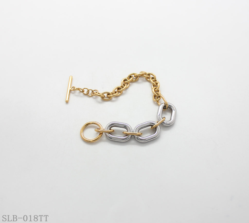 Two-Tone Contrast Oval Paperclip Link OT Toggle Bracelet | Solid Stainless Steel Dual Vacuum Plated Chunky Adjustable Women Stacking Wrist Bangle Factory Wholesale