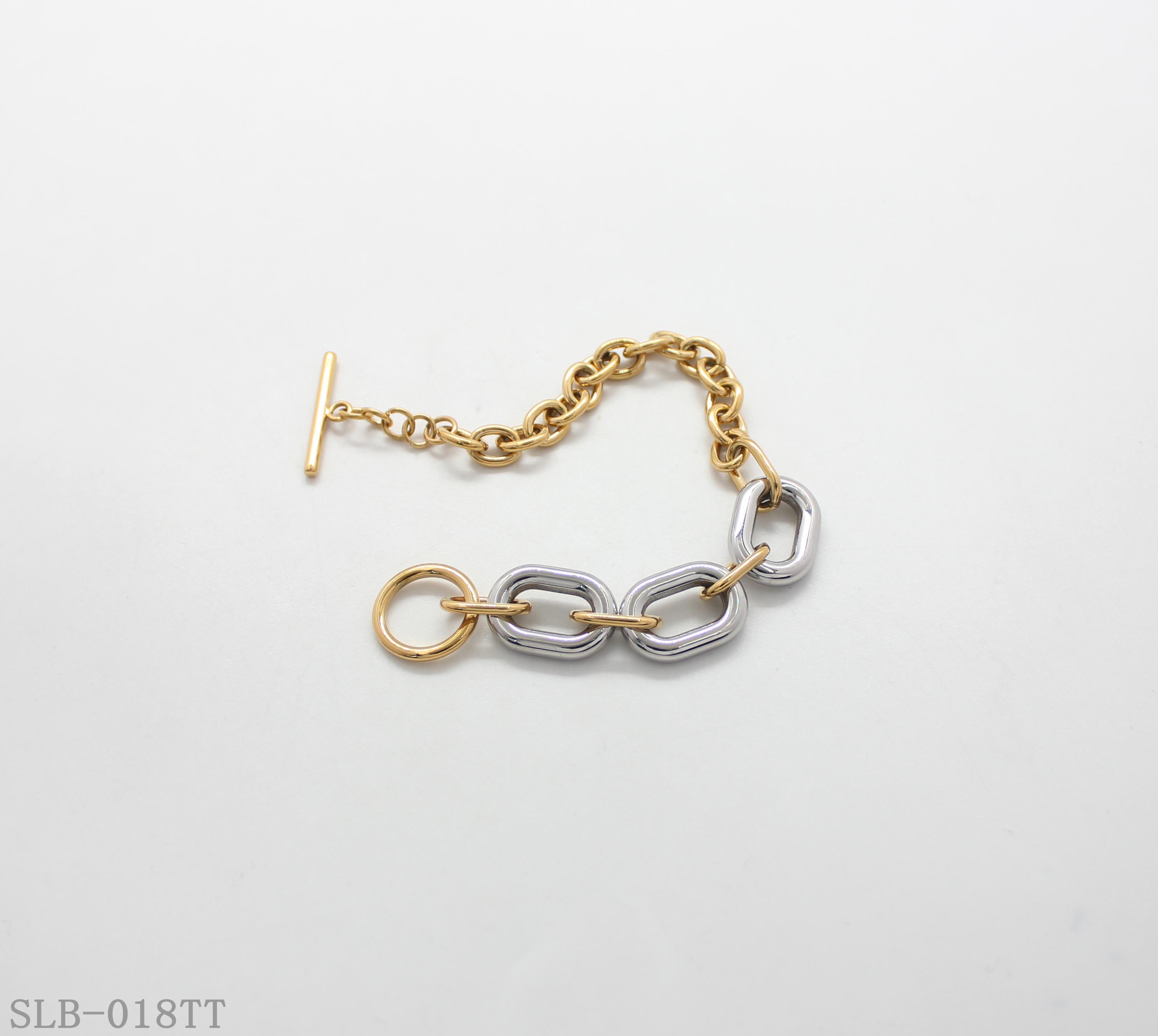 Two-Tone Contrast Oval Paperclip Link OT Toggle Bracelet | Solid Stainless Steel Dual Vacuum Plated Chunky Adjustable Women Stacking Wrist Bangle Factory Wholesale