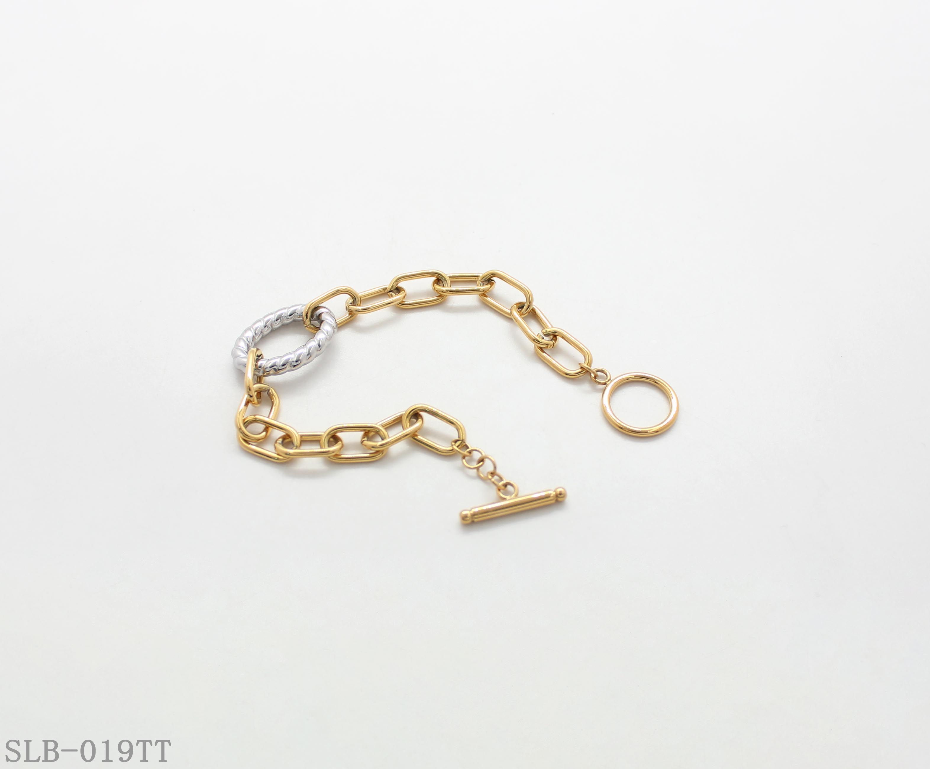 Two-Tone Contrast Twisted Ring Paperclip OT Toggle Bracelet | Solid Stainless Steel Dual Vacuum Plated Chunky Adjustable Women Statement Stacking Wrist Bangle Factory Wholesale