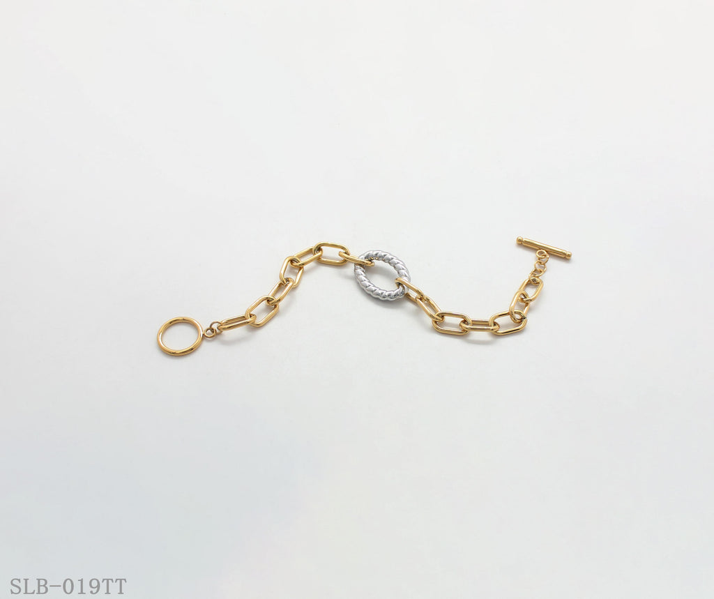 Two-Tone Contrast Twisted Ring Paperclip OT Toggle Bracelet | Solid Stainless Steel Dual Vacuum Plated Chunky Adjustable Women Statement Stacking Wrist Bangle Factory Wholesale