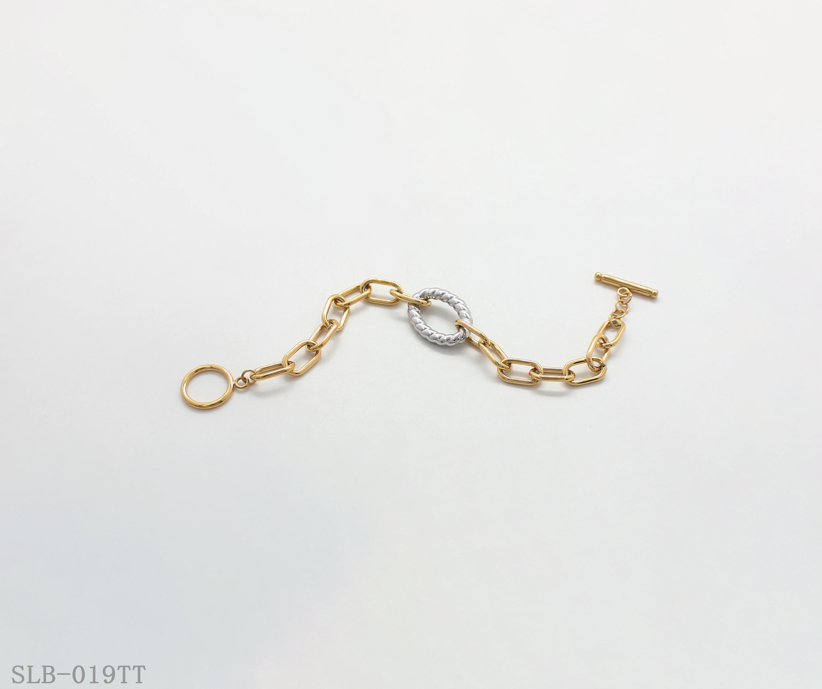 Two-Tone Contrast Twisted Ring Paperclip OT Toggle Bracelet | Solid Stainless Steel Dual Vacuum Plated Chunky Adjustable Women Statement Stacking Wrist Bangle Factory Wholesale