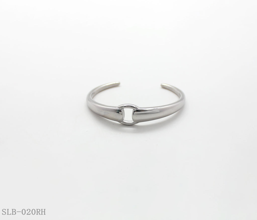 Smooth Interlock Oval Ring Open Cuff Bangle | Solid Stainless Steel Vacuum Ion Silver Plated Minimalist Adjustable Women Stacking Wrist Bracelet Factory Wholesale