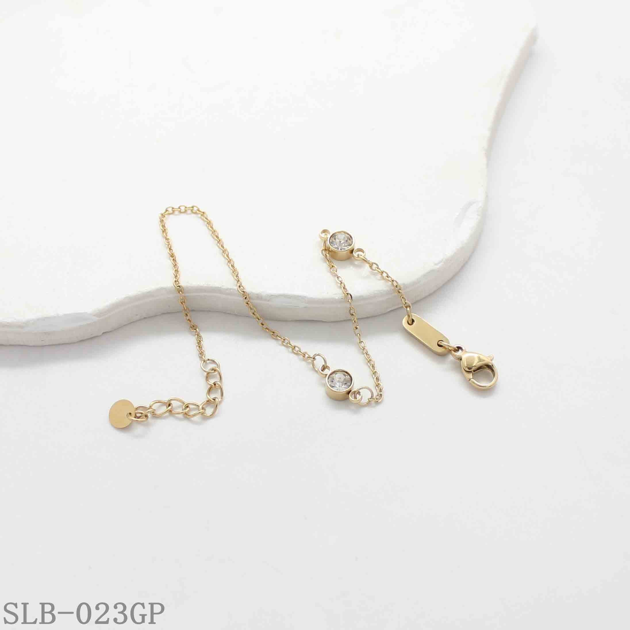 Dual Bezel-Set Round Crystal Thin O Cable Bracelet | Solid Stainless Steel Vacuum Ion Gold Plated Lobster Clasp Adjustable Women Minimal Stack Wrist Chain Factory Wholesale