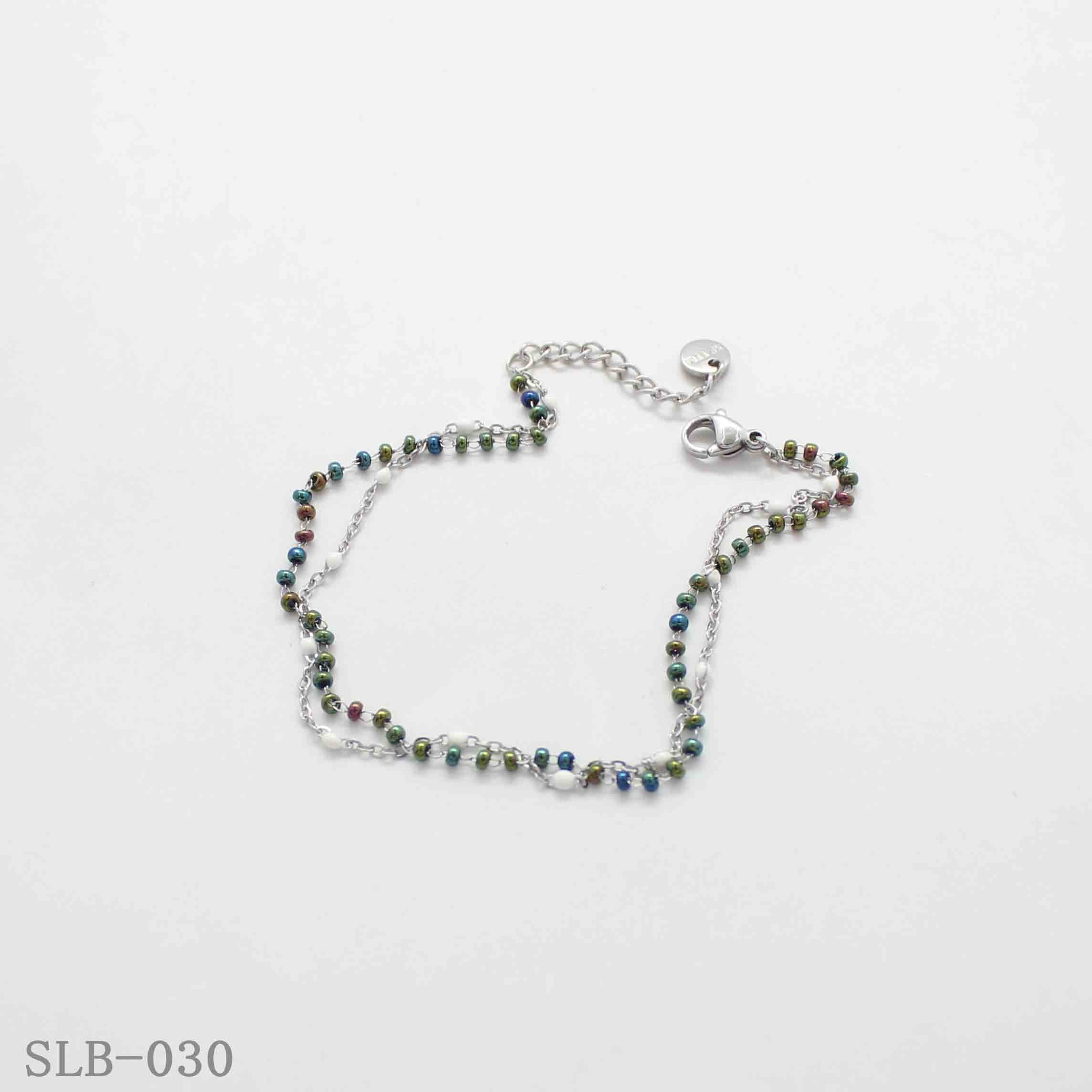 Scattered Iridescent Mini Bead Double Layer Bracelet | Solid Stainless Steel Vacuum Ion Silver Plated Lobster Clasp Adjustable Women Bohemian Stacking Wrist Chain Factory Wholesale