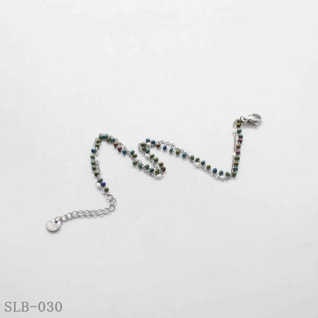 Scattered Iridescent Mini Bead Double Layer Bracelet | Solid Stainless Steel Vacuum Ion Silver Plated Lobster Clasp Adjustable Women Bohemian Stacking Wrist Chain Factory Wholesale