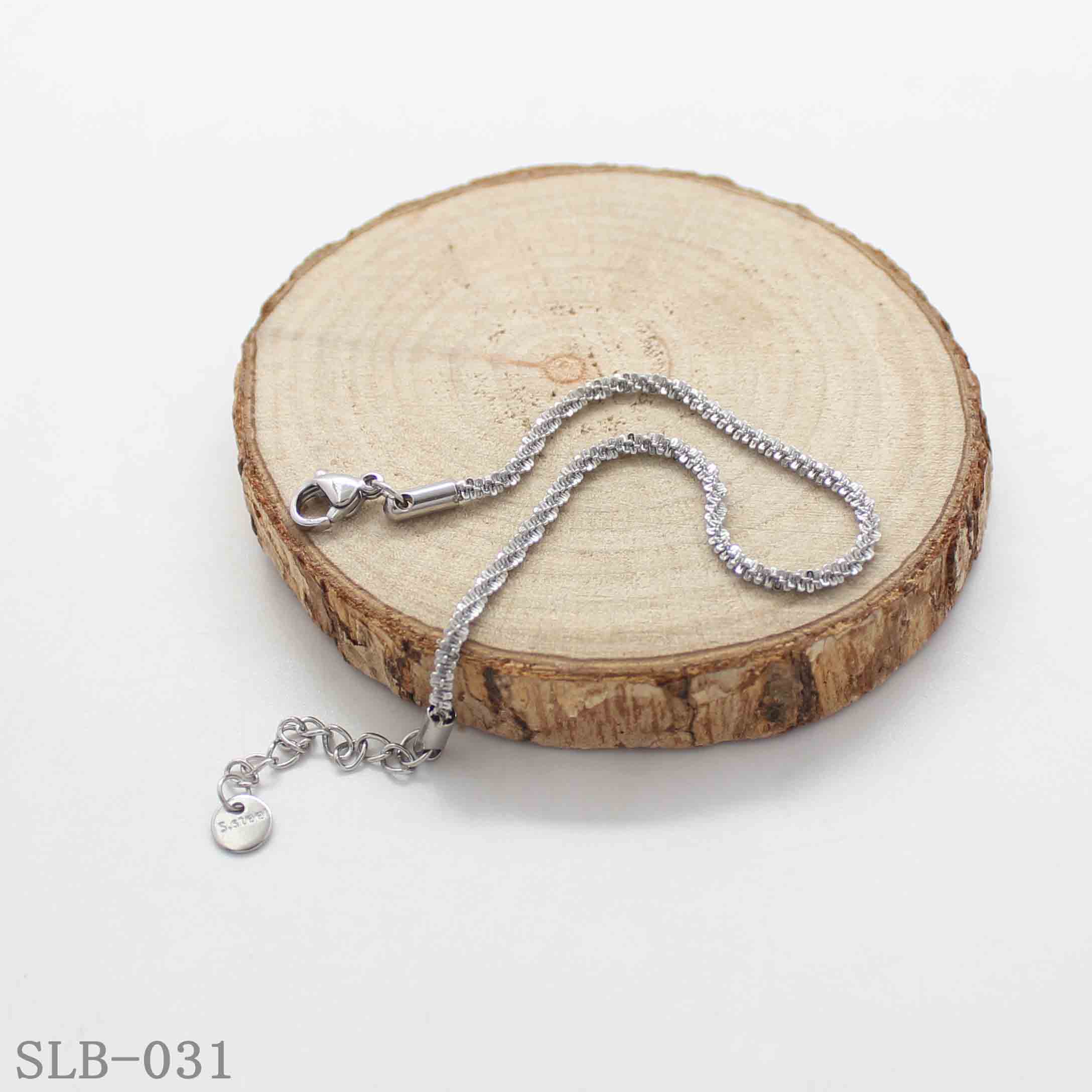 Twisted Flake Glitter Dainty Chain Bracelet | Solid Stainless Steel Vacuum Ion Silver Plated Lobster Clasp Adjustable Women Shiny Stacking Wrist Chain Factory Wholesale