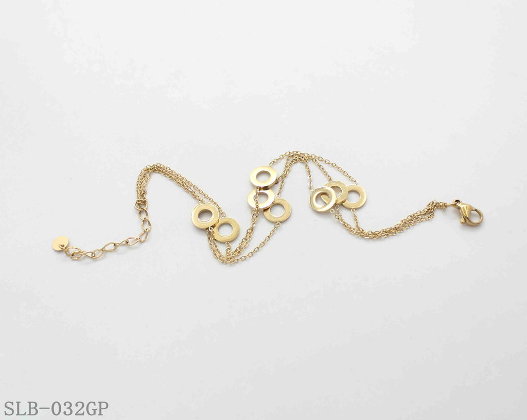 Staggered Multi-Hollow Circle Double Layer Bracelet | Solid Stainless Steel Vacuum Ion Gold Plated Lobster Clasp Adjustable Women Geometric Stacking Wrist Chain Factory Wholesale