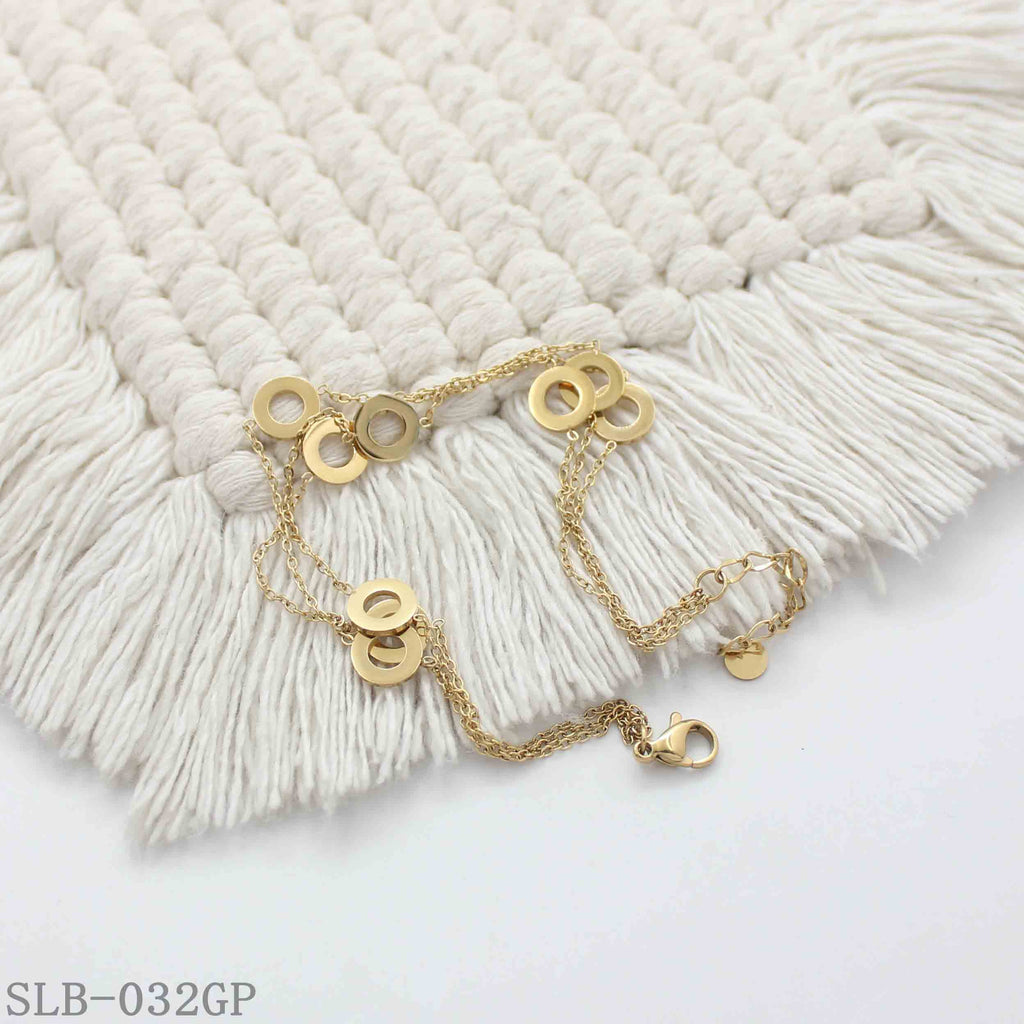 Staggered Multi-Hollow Circle Double Layer Bracelet | Solid Stainless Steel Vacuum Ion Gold Plated Lobster Clasp Adjustable Women Geometric Stacking Wrist Chain Factory Wholesale