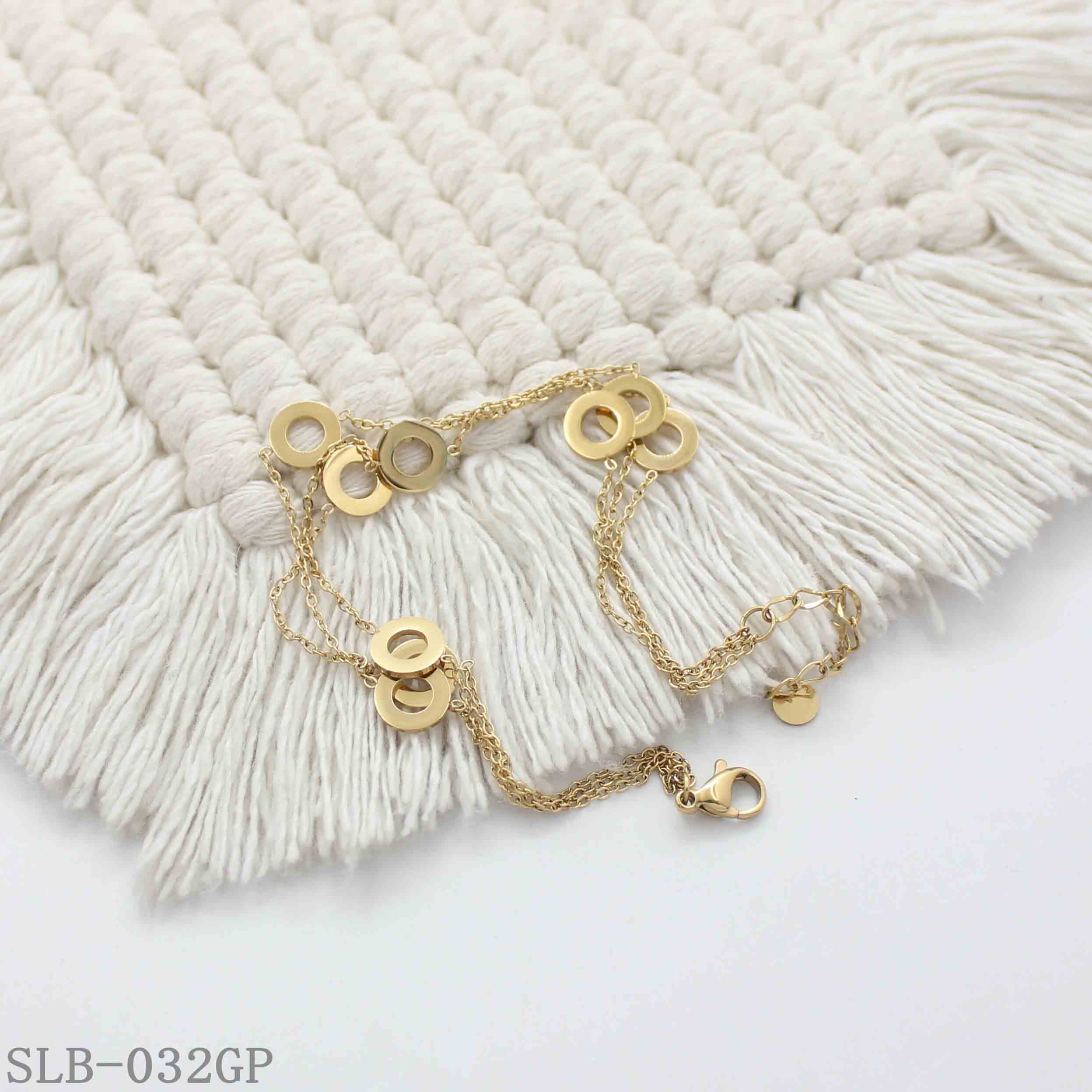 Staggered Multi-Hollow Circle Double Layer Bracelet | Solid Stainless Steel Vacuum Ion Gold Plated Lobster Clasp Adjustable Women Geometric Stacking Wrist Chain Factory Wholesale