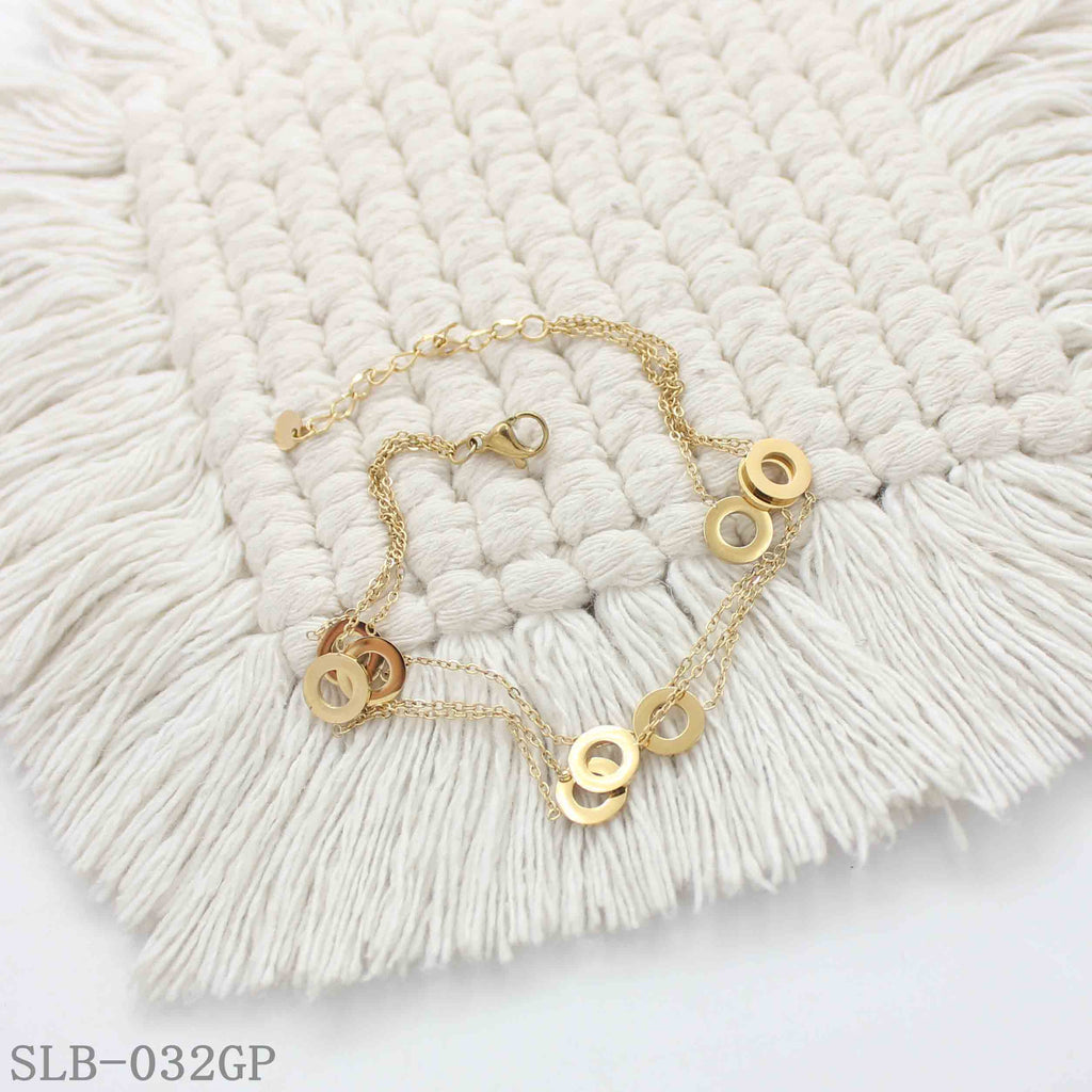 Staggered Multi-Hollow Circle Double Layer Bracelet | Solid Stainless Steel Vacuum Ion Gold Plated Lobster Clasp Adjustable Women Geometric Stacking Wrist Chain Factory Wholesale