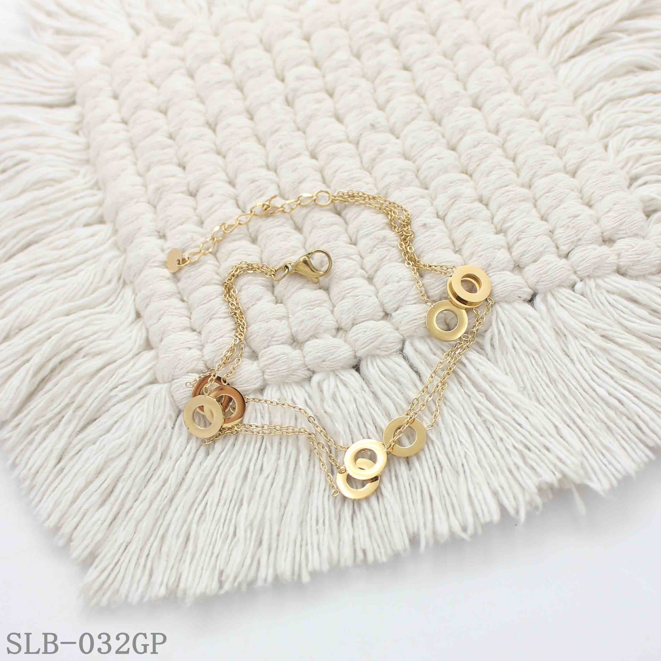 Staggered Multi-Hollow Circle Double Layer Bracelet | Solid Stainless Steel Vacuum Ion Gold Plated Lobster Clasp Adjustable Women Geometric Stacking Wrist Chain Factory Wholesale