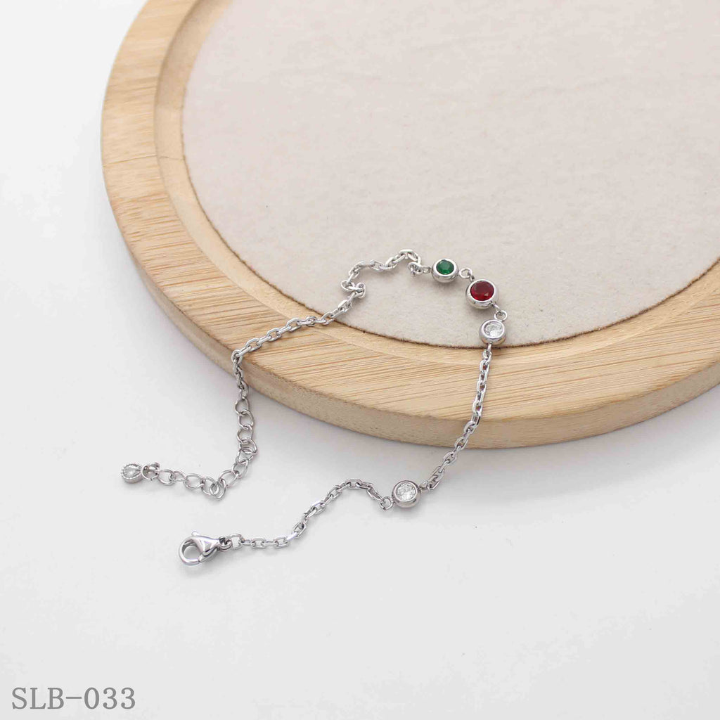 Mixed Tricolor Round Synthetic Gem Dainty Cable Bracelet | Solid Stainless Steel Vacuum Ion Silver Plated Lobster Clasp Adjustable Women Minimal Stack Wrist Chain Factory Wholesale
