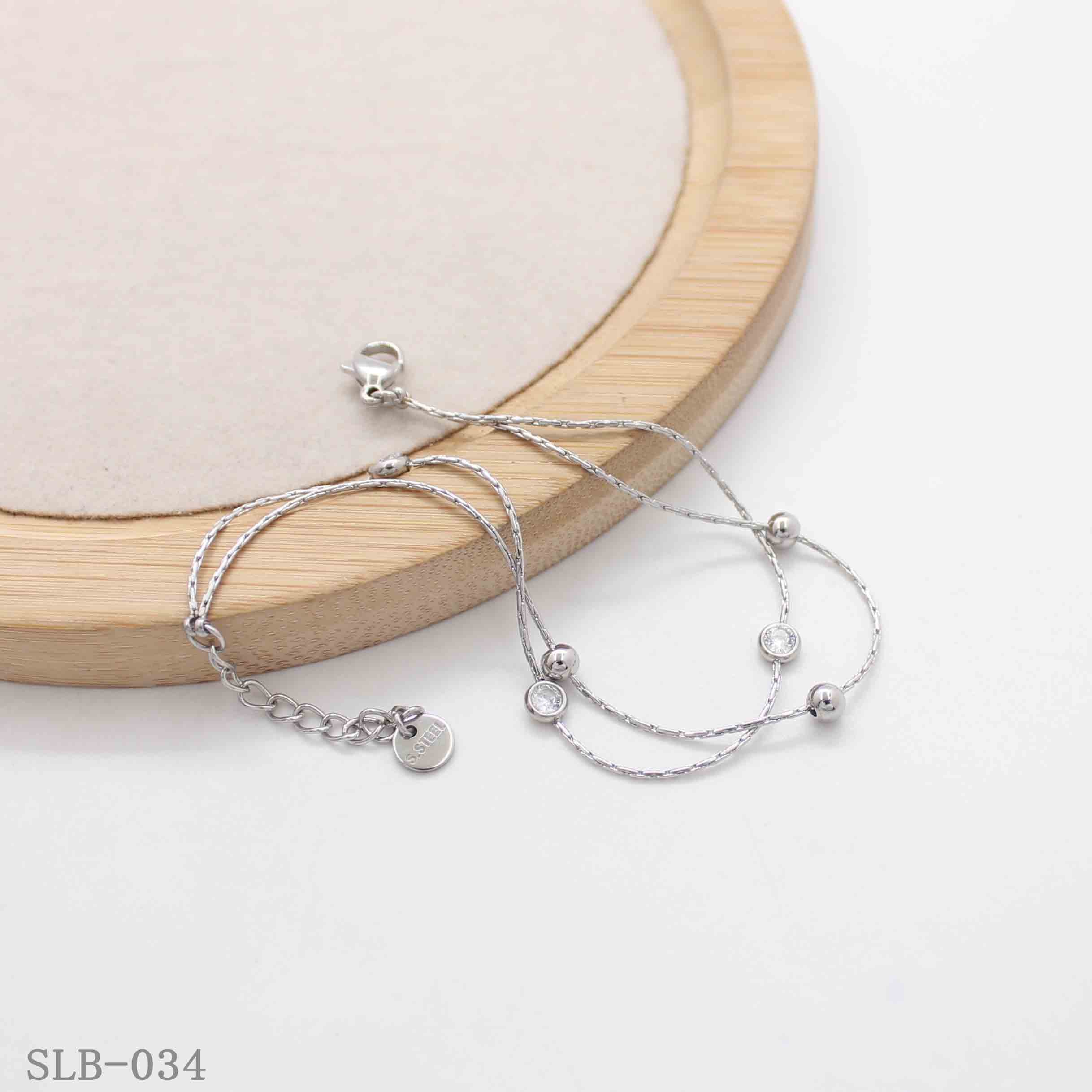 Spaced Metal Bead Glass Crystal Double Twist Bracelet | Solid Stainless Steel Vacuum Ion Silver Plated Lobster Clasp Adjustable Women Dainty Stacking Wrist Chain Factory Wholesale