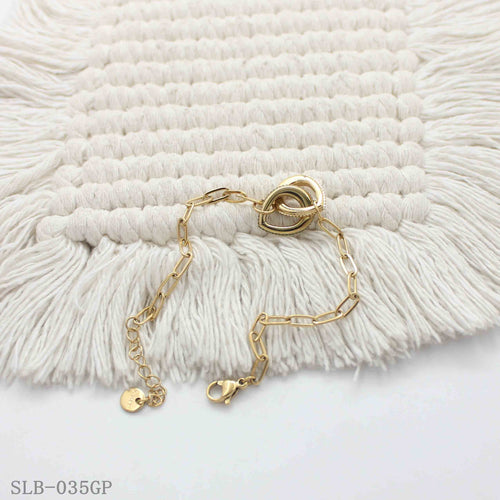Contrast Two-Tone Interlock Oval Charm Paperclip Bracelet | Solid Stainless Steel Dual Vacuum Plated Lobster Clasp Adjustable Women Geometric Stacking Wrist Chain Factory Wholesale