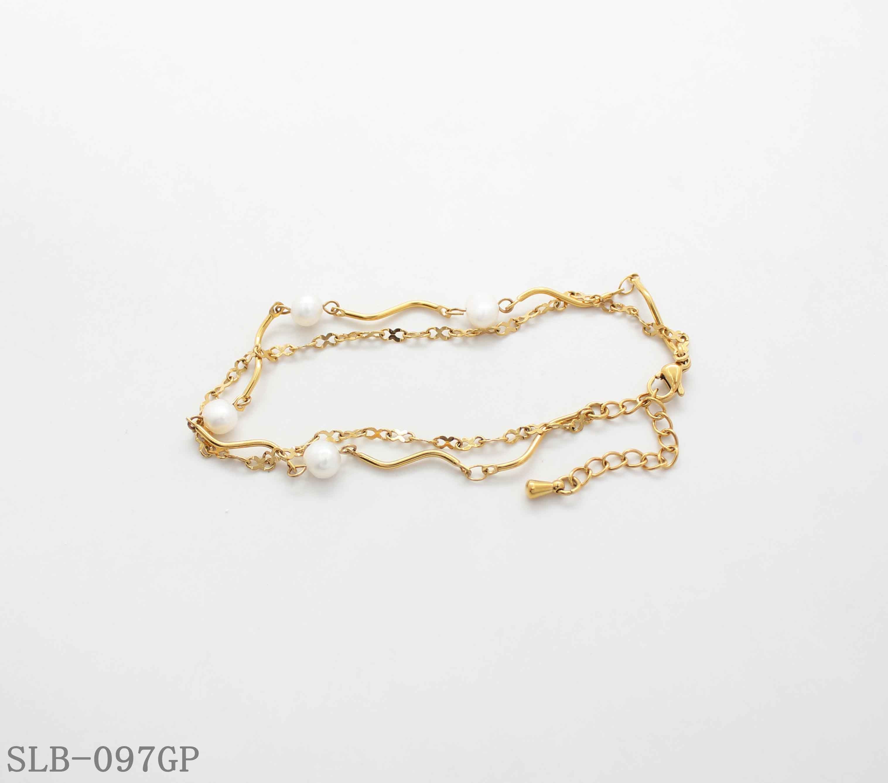 Wavy Tube Cultured Pearl Dual Layer Bracelet | Solid Stainless Steel Vacuum Ion Gold Plated Lobster Clasp Adjustable Women Elegant Stacking Wrist Chain Factory Wholesale