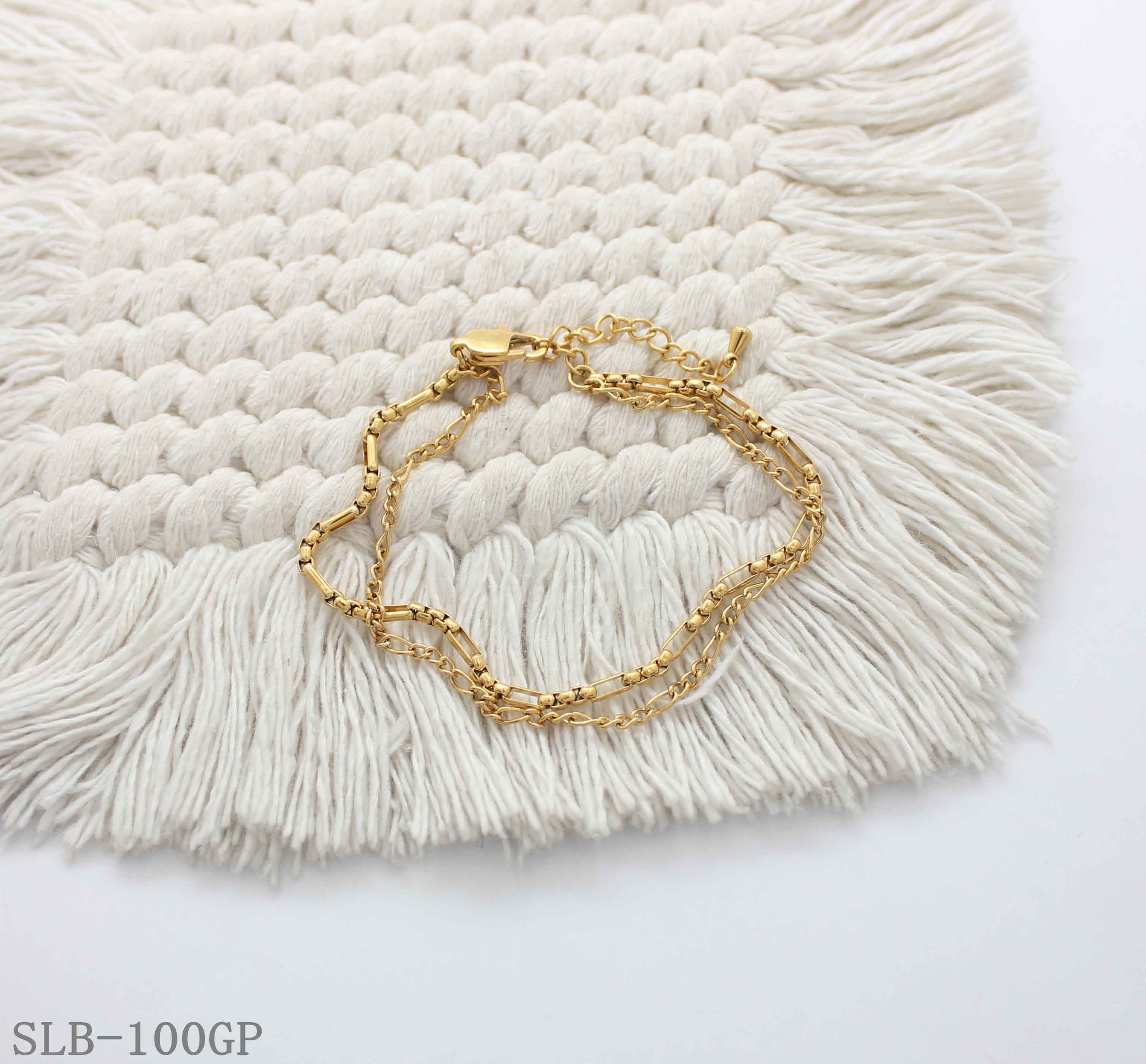 Mixed Paperclip & Tiny Bead Dual Layer Bracelet | Solid Stainless Steel Vacuum Ion Gold Plated Lobster Clasp Adjustable Women Dainty Stacking Wrist Chain Factory Wholesale