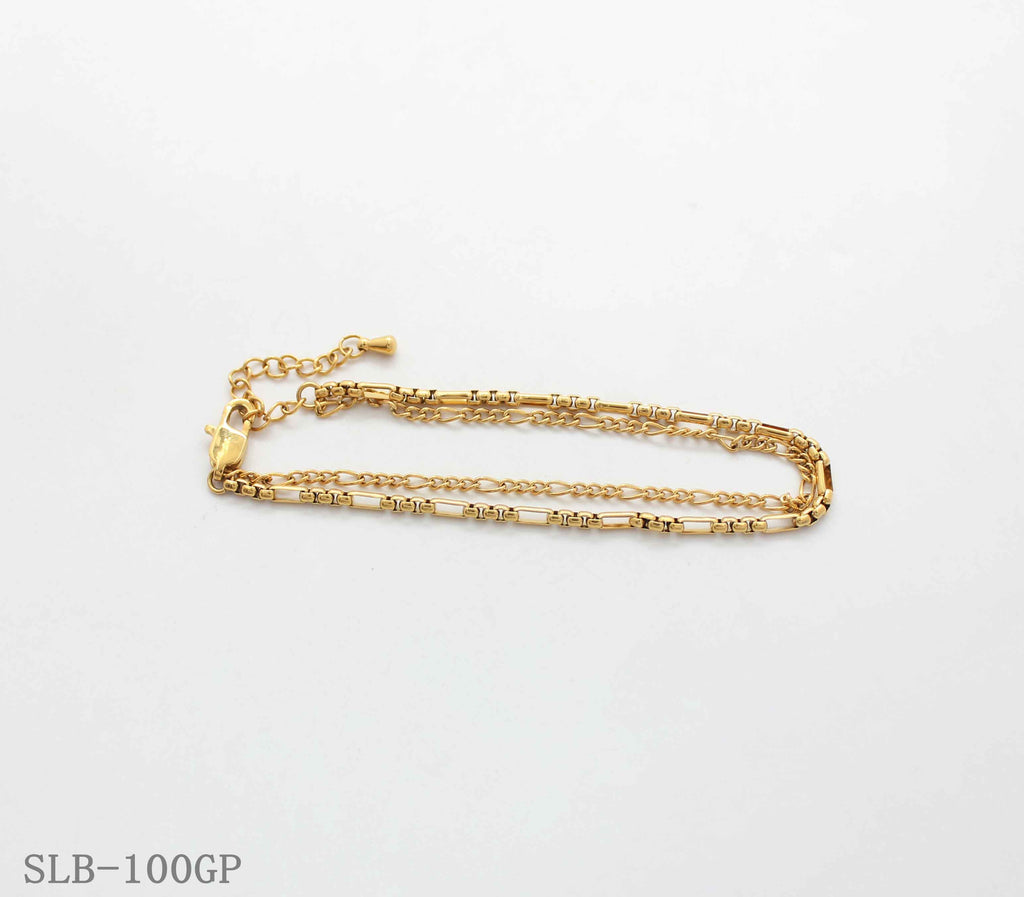 Mixed Paperclip & Tiny Bead Dual Layer Bracelet | Solid Stainless Steel Vacuum Ion Gold Plated Lobster Clasp Adjustable Women Dainty Stacking Wrist Chain Factory Wholesale