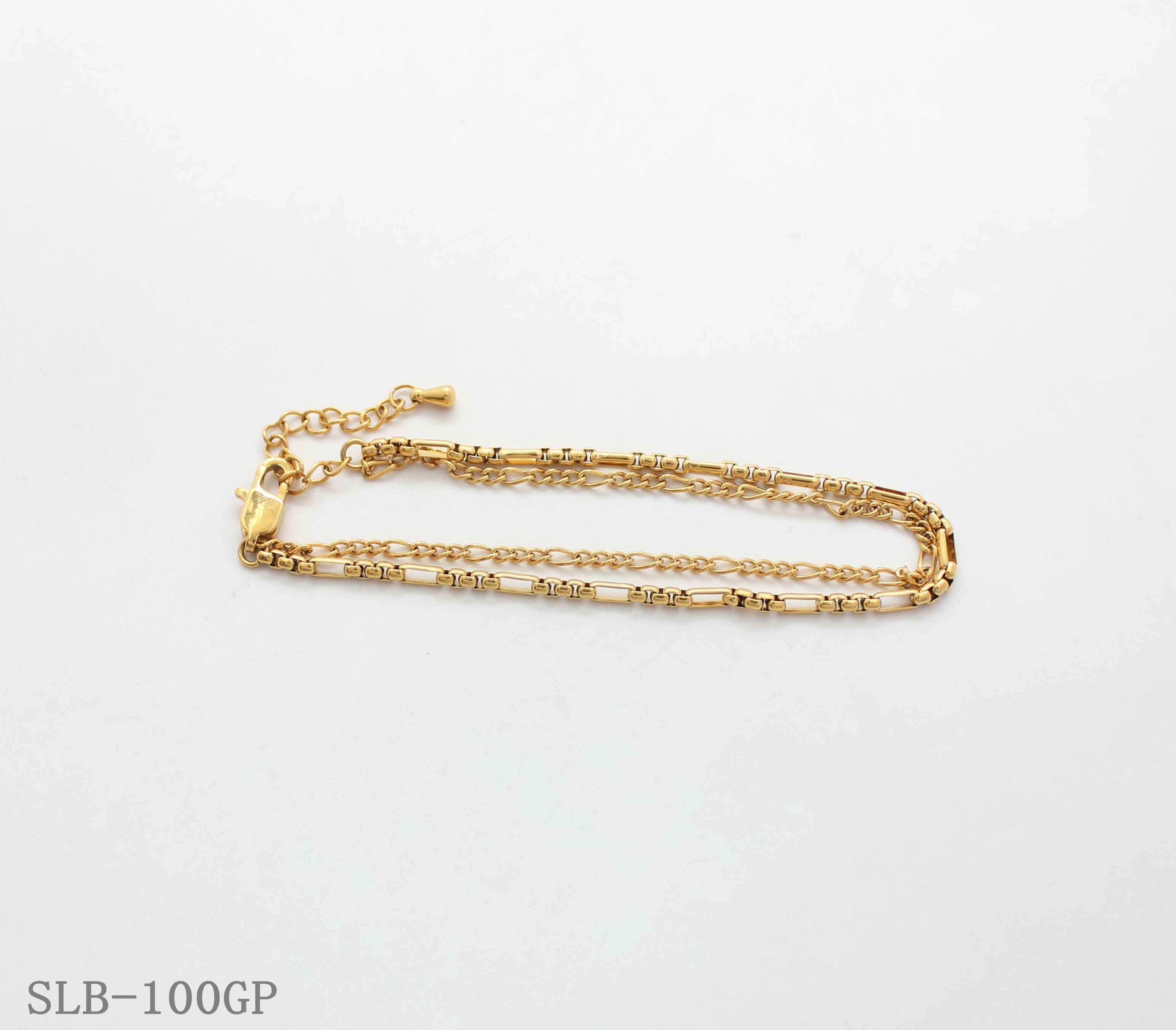 Mixed Paperclip & Tiny Bead Dual Layer Bracelet | Solid Stainless Steel Vacuum Ion Gold Plated Lobster Clasp Adjustable Women Dainty Stacking Wrist Chain Factory Wholesale