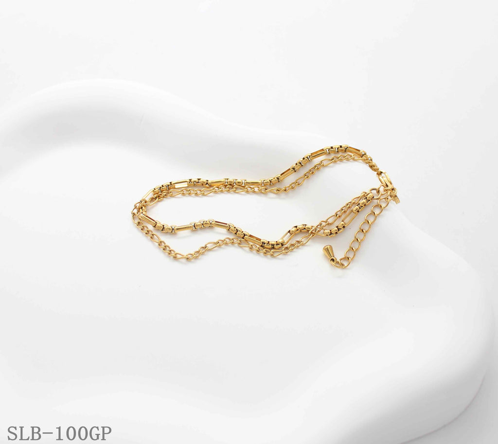 Mixed Paperclip & Tiny Bead Dual Layer Bracelet | Solid Stainless Steel Vacuum Ion Gold Plated Lobster Clasp Adjustable Women Dainty Stacking Wrist Chain Factory Wholesale