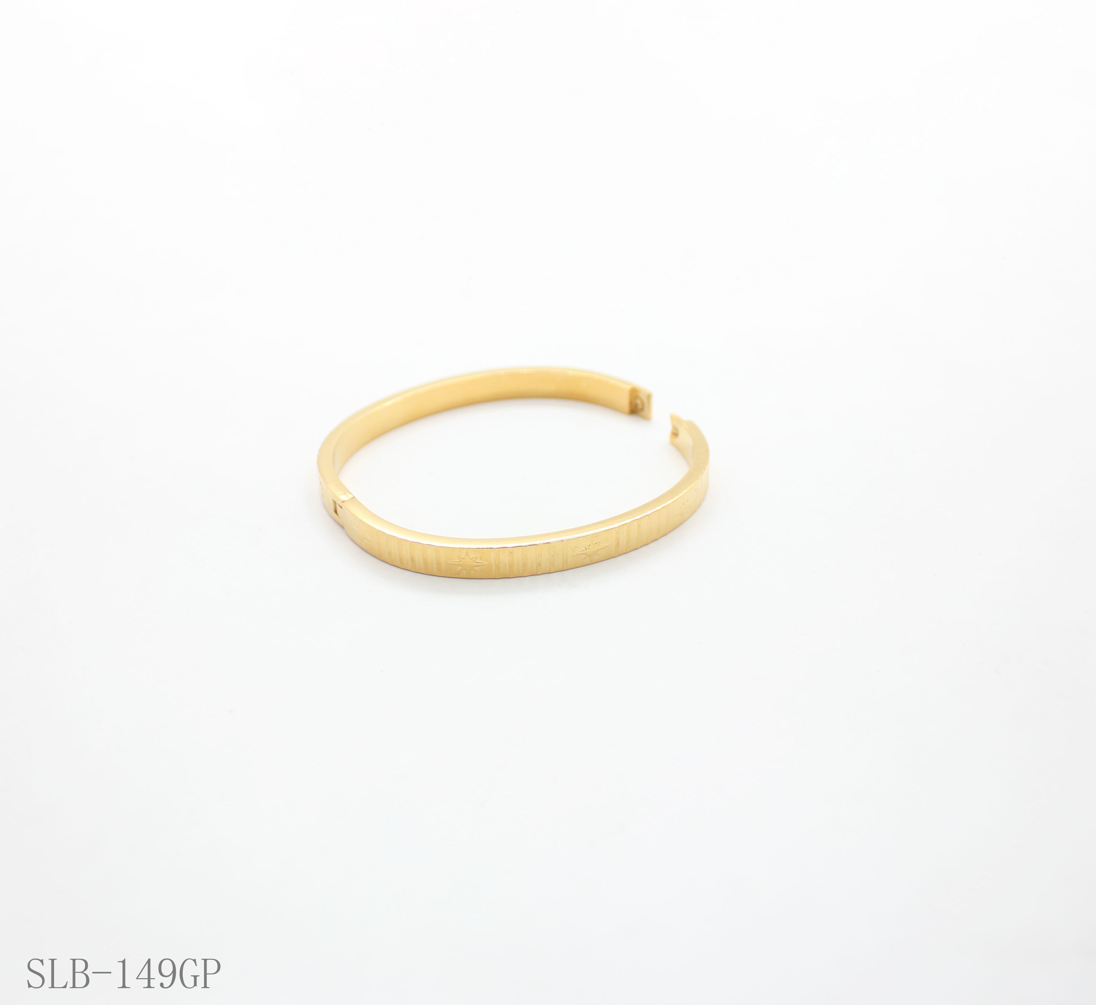 Mini Star Vertical Line Engraved Thin Spring Snap Cuff Bangle | Solid Stainless Steel Vacuum Ion Gold Plated Adjustable Women Stacking Wrist Bracelet Factory Wholesale