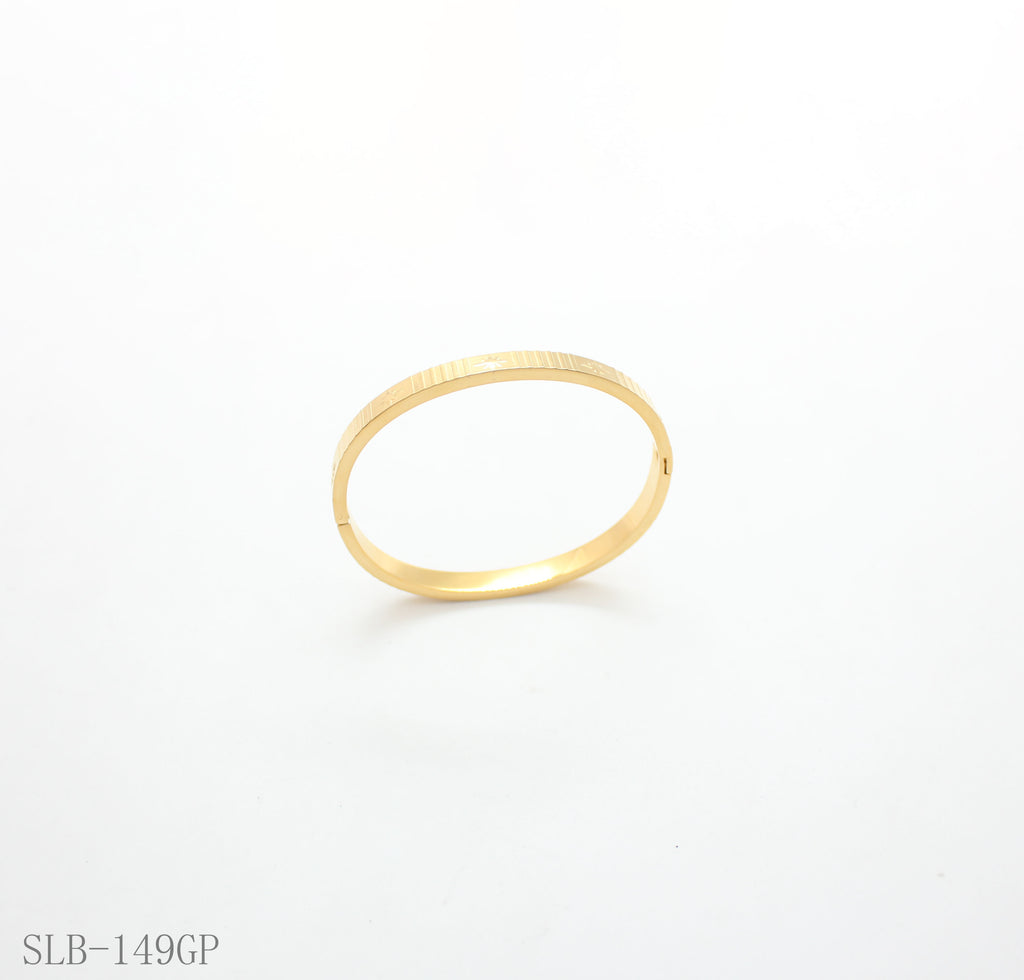 Mini Star Vertical Line Engraved Thin Spring Snap Cuff Bangle | Solid Stainless Steel Vacuum Ion Gold Plated Adjustable Women Stacking Wrist Bracelet Factory Wholesale