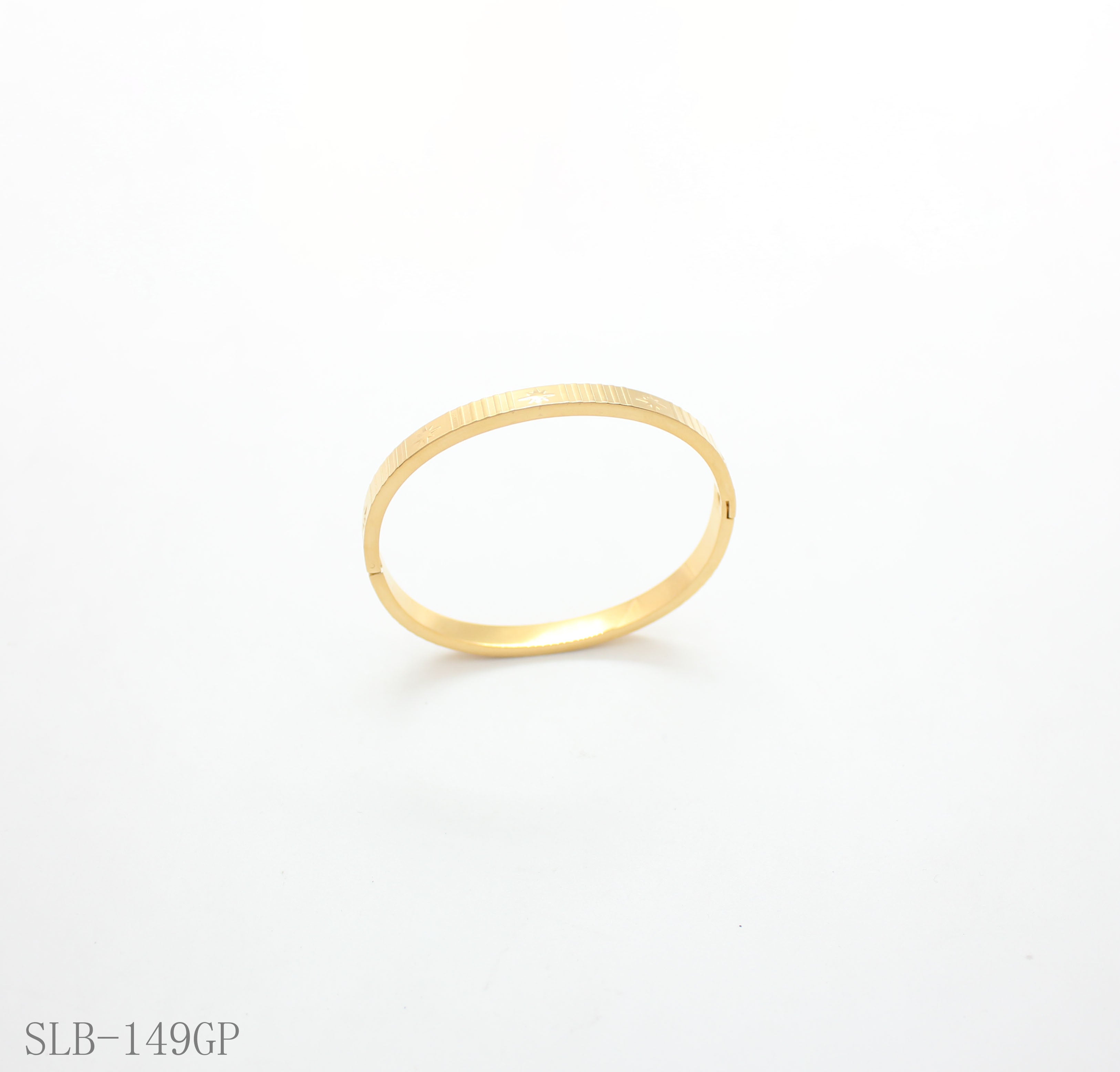 Mini Star Vertical Line Engraved Thin Spring Snap Cuff Bangle | Solid Stainless Steel Vacuum Ion Gold Plated Adjustable Women Stacking Wrist Bracelet Factory Wholesale