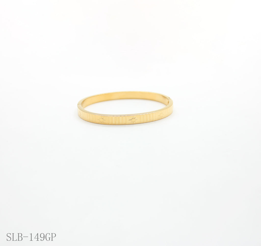 Mini Star Vertical Line Engraved Thin Spring Snap Cuff Bangle | Solid Stainless Steel Vacuum Ion Gold Plated Adjustable Women Stacking Wrist Bracelet Factory Wholesale