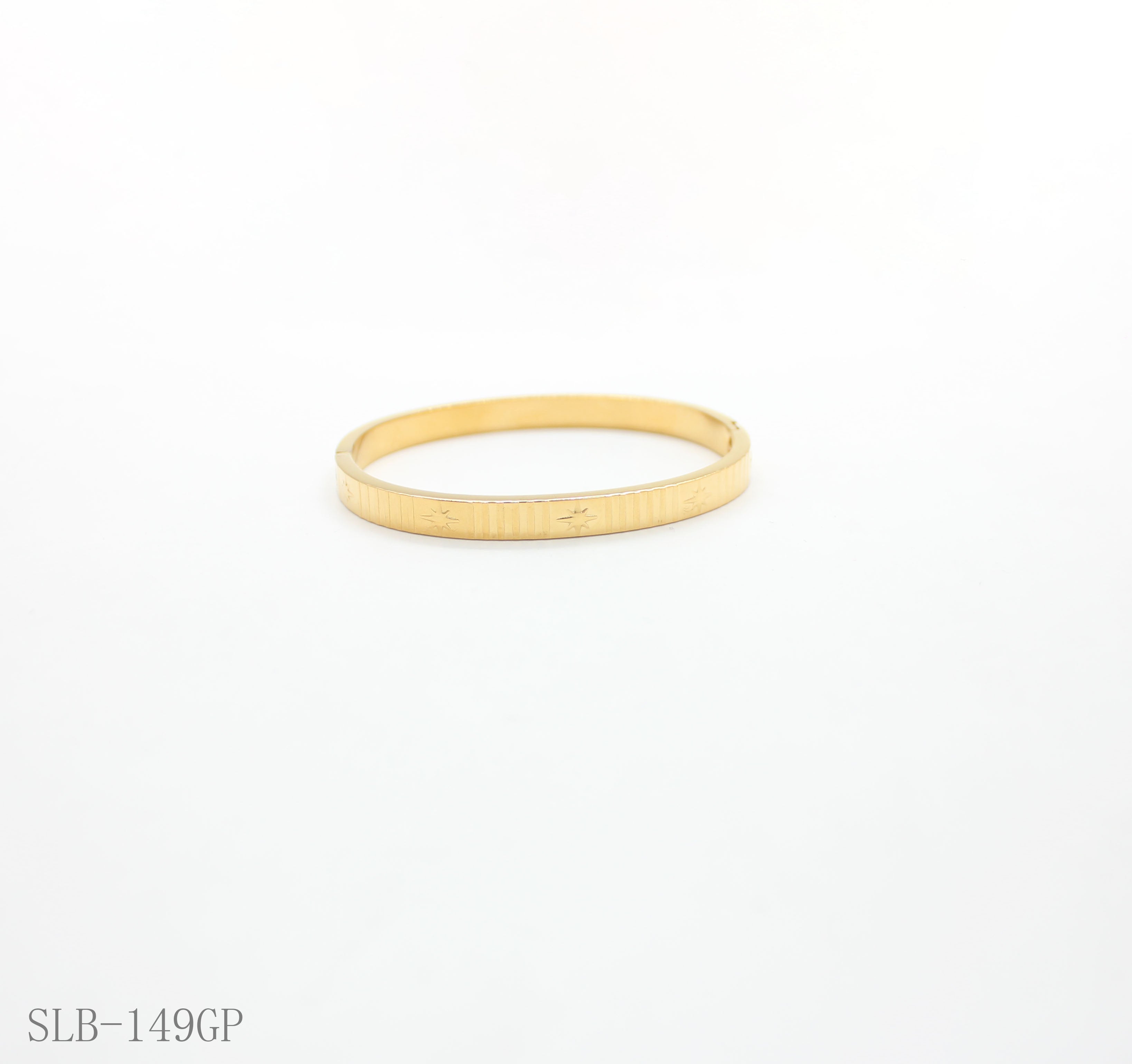Mini Star Vertical Line Engraved Thin Spring Snap Cuff Bangle | Solid Stainless Steel Vacuum Ion Gold Plated Adjustable Women Stacking Wrist Bracelet Factory Wholesale