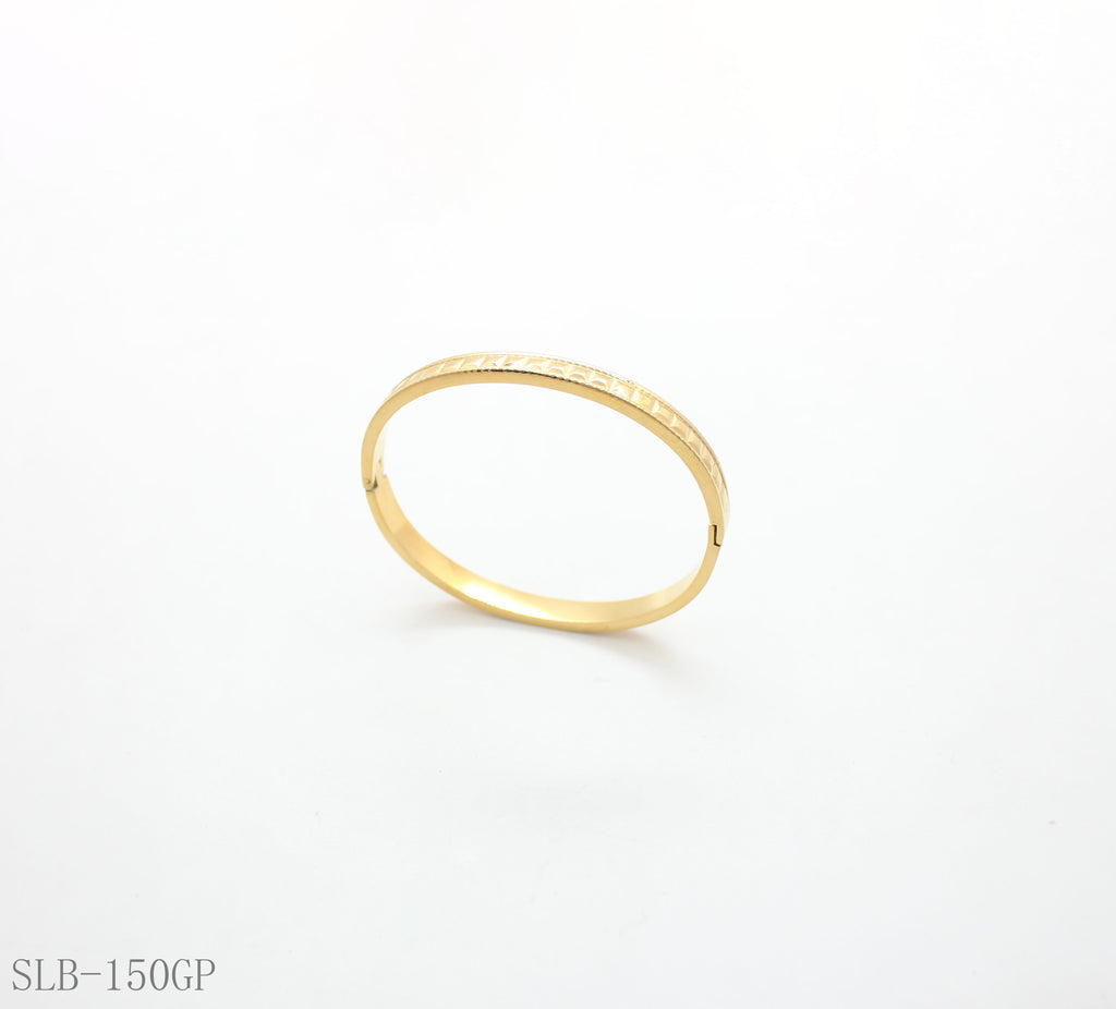 Delicate Scale Engraved Thin Spring Snap Bangle | Solid Stainless Steel Vacuum Ion Gold Plated Lightweight Adjustable Women Stacking Wrist Cuff Factory Wholesale