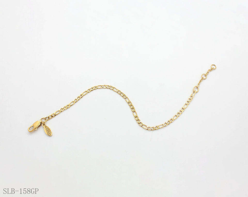 Slim Figaro Cuban Plain Base Bracelet | Solid Stainless Steel Vacuum Ion Gold Plated Adjustable Lobster Clasp Women Stacking Wrist Chain Factory Wholesale