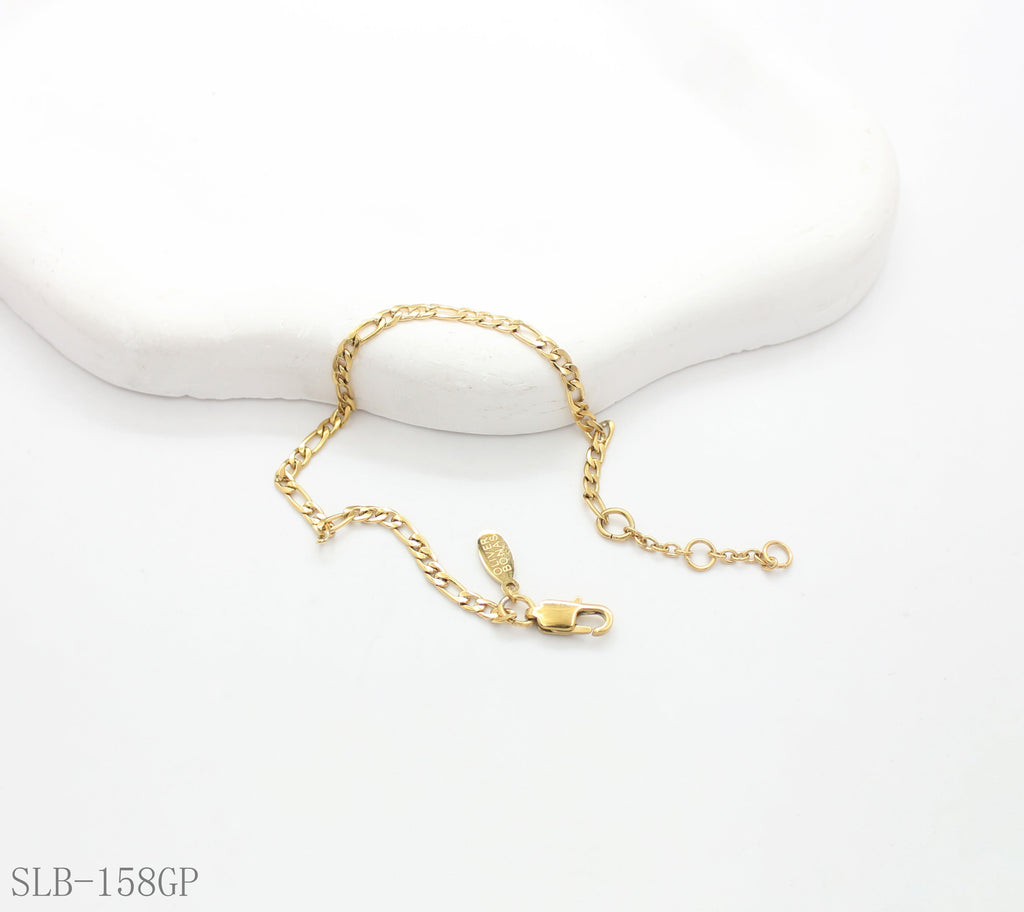Slim Figaro Cuban Plain Base Bracelet | Solid Stainless Steel Vacuum Ion Gold Plated Adjustable Lobster Clasp Women Stacking Wrist Chain Factory Wholesale