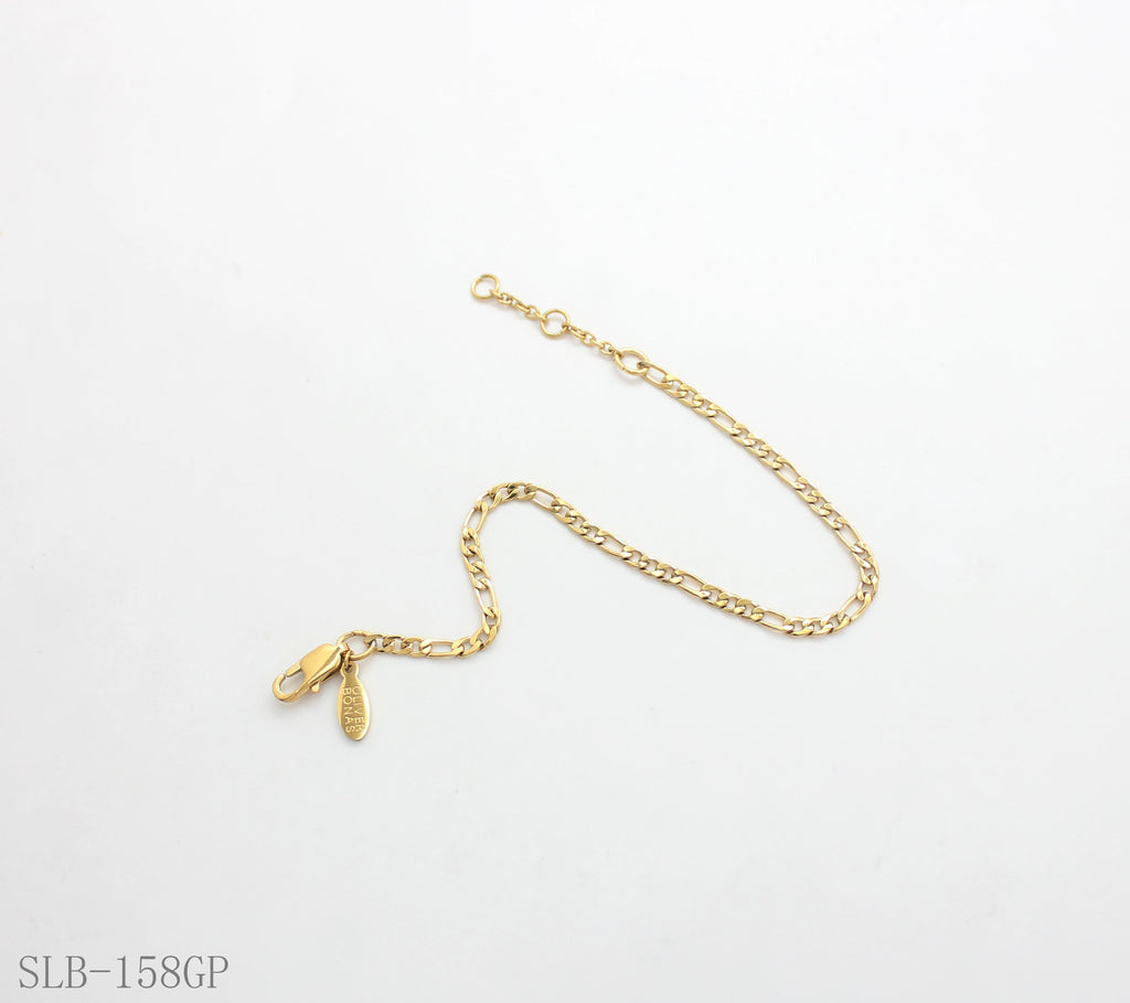 Slim Figaro Cuban Plain Base Bracelet | Solid Stainless Steel Vacuum Ion Gold Plated Adjustable Lobster Clasp Women Stacking Wrist Chain Factory Wholesale