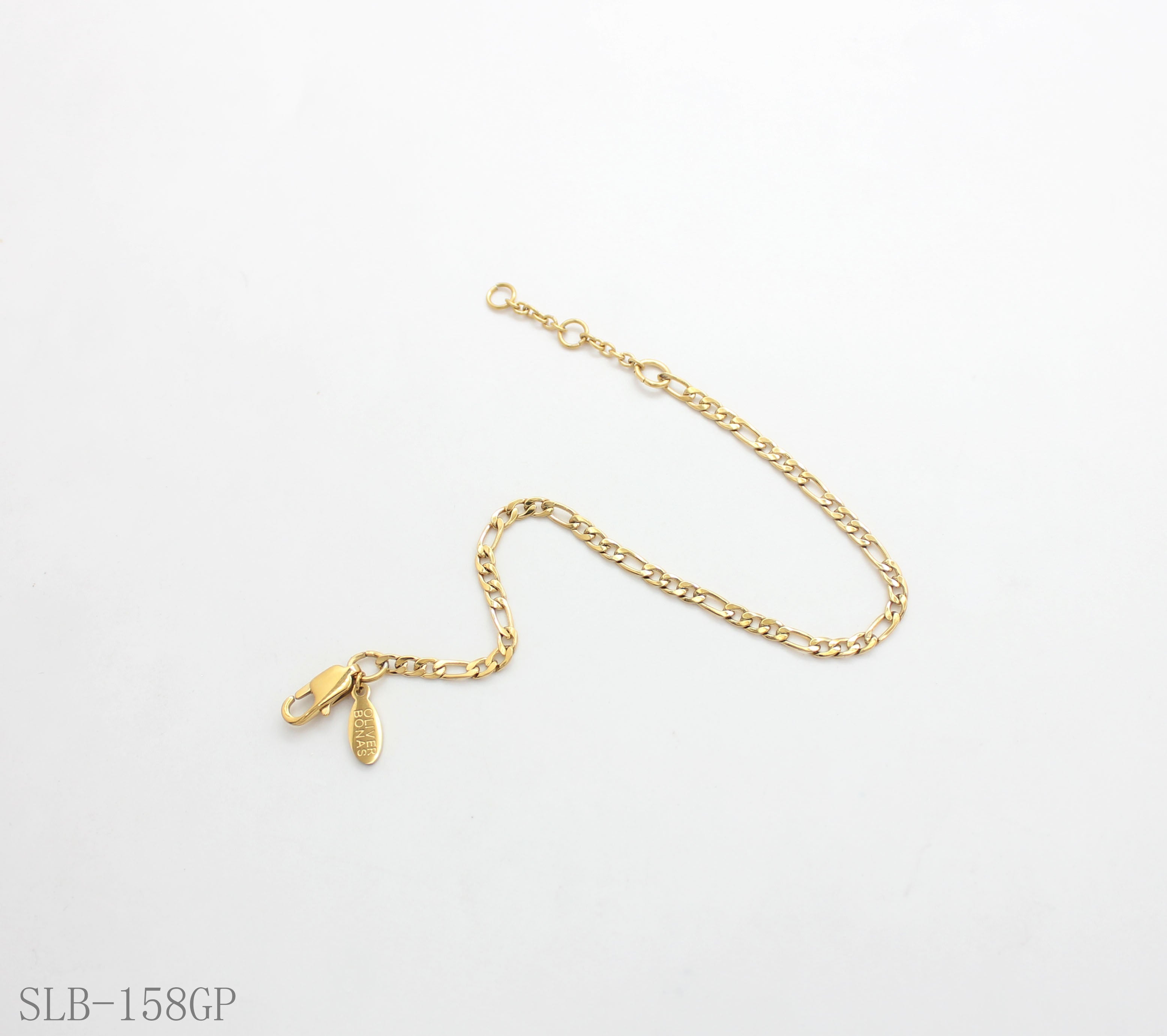 Slim Figaro Cuban Plain Base Bracelet | Solid Stainless Steel Vacuum Ion Gold Plated Adjustable Lobster Clasp Women Stacking Wrist Chain Factory Wholesale