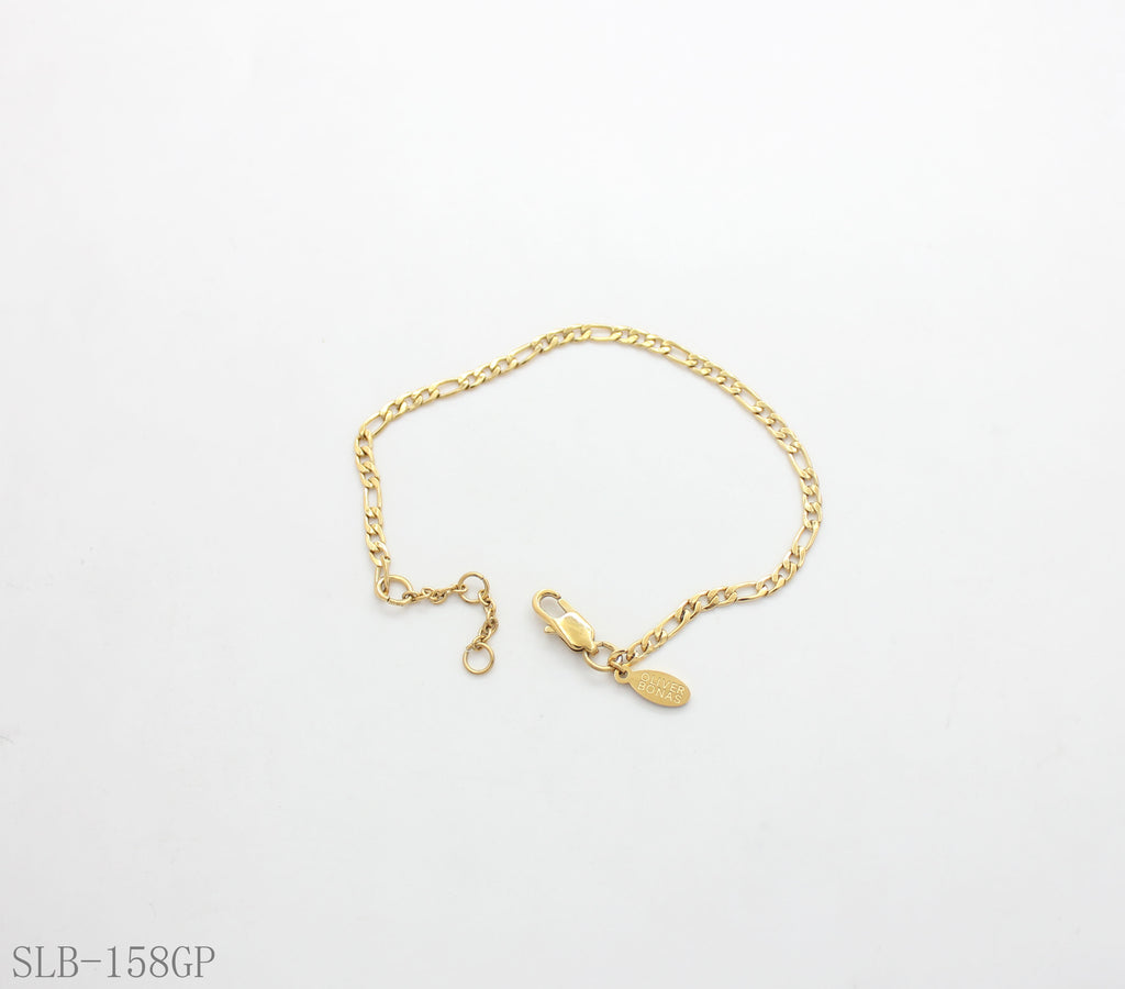 Slim Figaro Cuban Plain Base Bracelet | Solid Stainless Steel Vacuum Ion Gold Plated Adjustable Lobster Clasp Women Stacking Wrist Chain Factory Wholesale