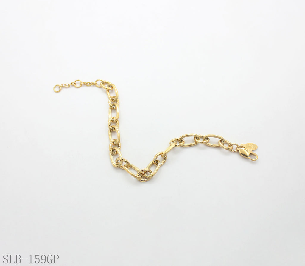 Textured Hammered Chunky Paperclip Link Bracelet | Solid Stainless Steel Vacuum Ion Gold Plated Lobster Clasp Adjustable Women Statement Stacking Wrist Chain Factory Wholesale