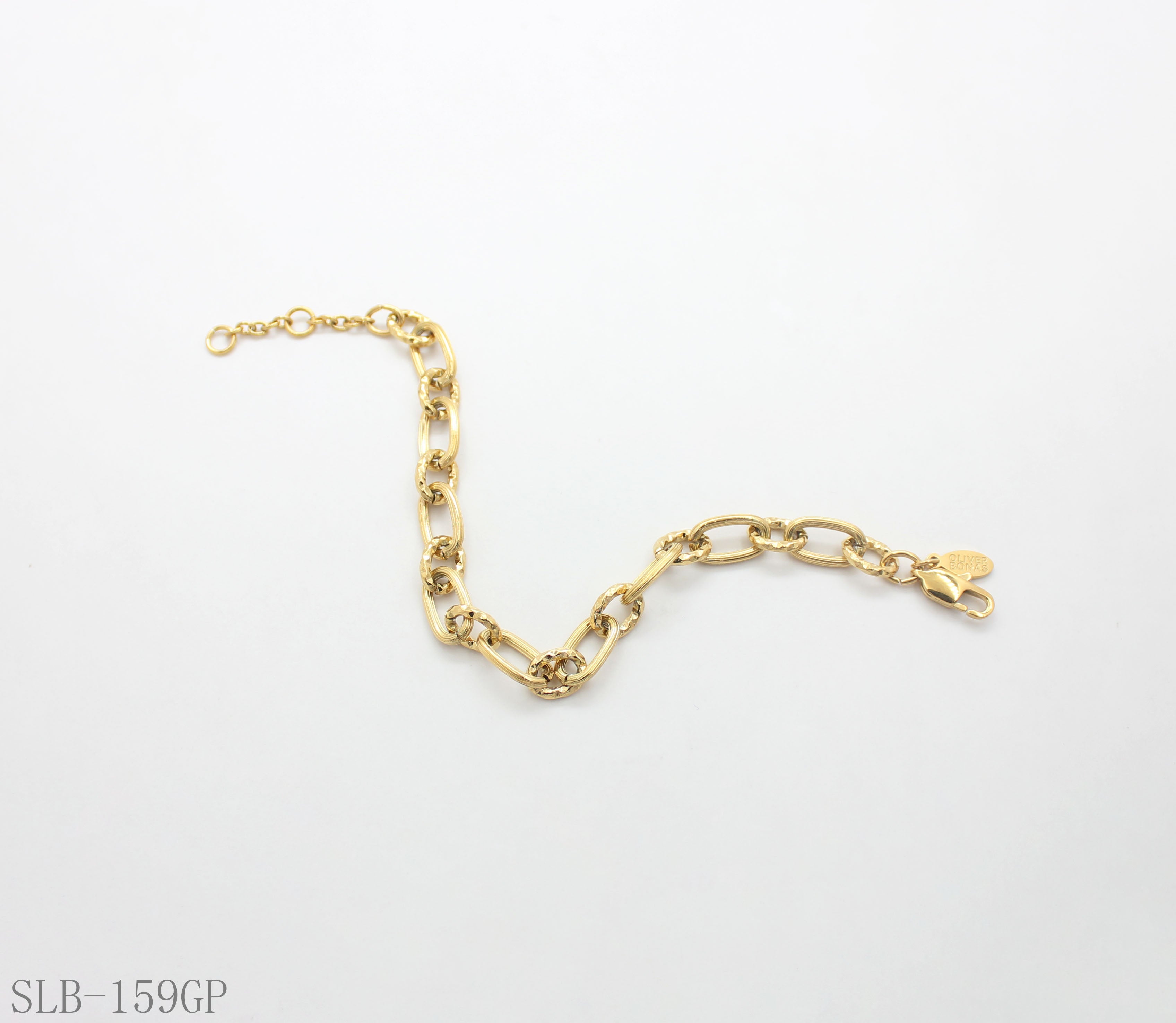 Textured Hammered Chunky Paperclip Link Bracelet | Solid Stainless Steel Vacuum Ion Gold Plated Lobster Clasp Adjustable Women Statement Stacking Wrist Chain Factory Wholesale