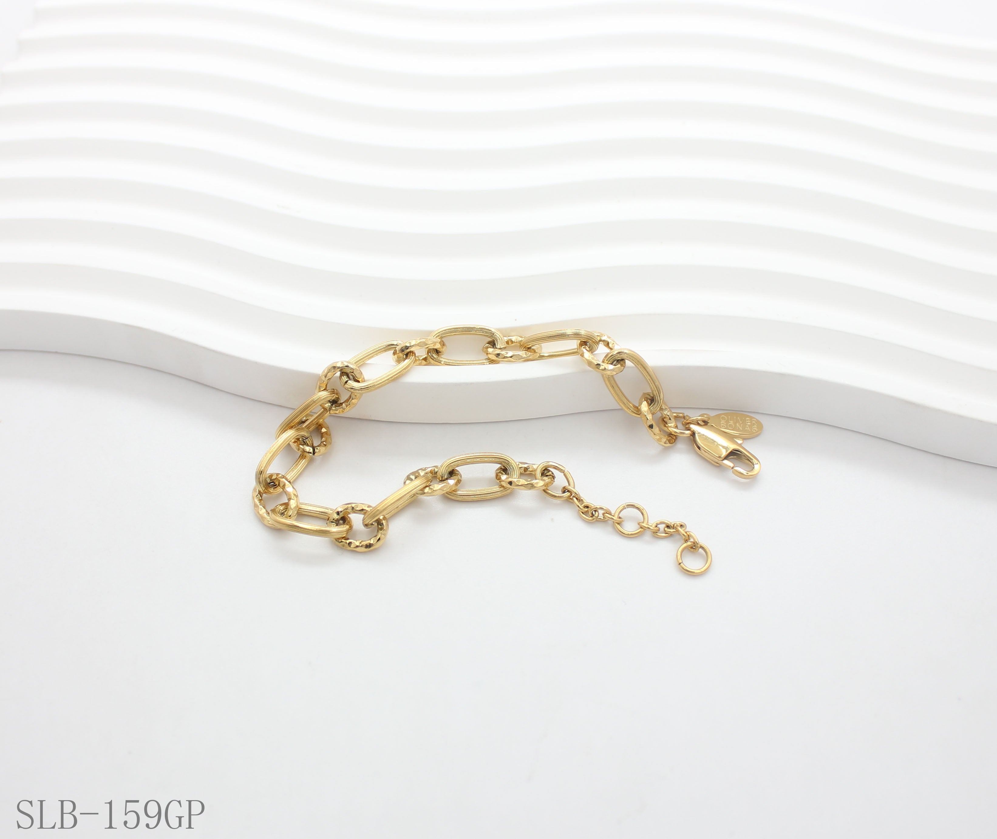 Textured Hammered Chunky Paperclip Link Bracelet | Solid Stainless Steel Vacuum Ion Gold Plated Lobster Clasp Adjustable Women Statement Stacking Wrist Chain Factory Wholesale