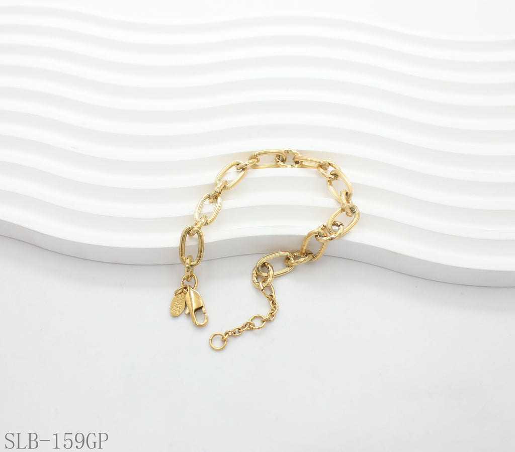 Textured Hammered Chunky Paperclip Link Bracelet | Solid Stainless Steel Vacuum Ion Gold Plated Lobster Clasp Adjustable Women Statement Stacking Wrist Chain Factory Wholesale